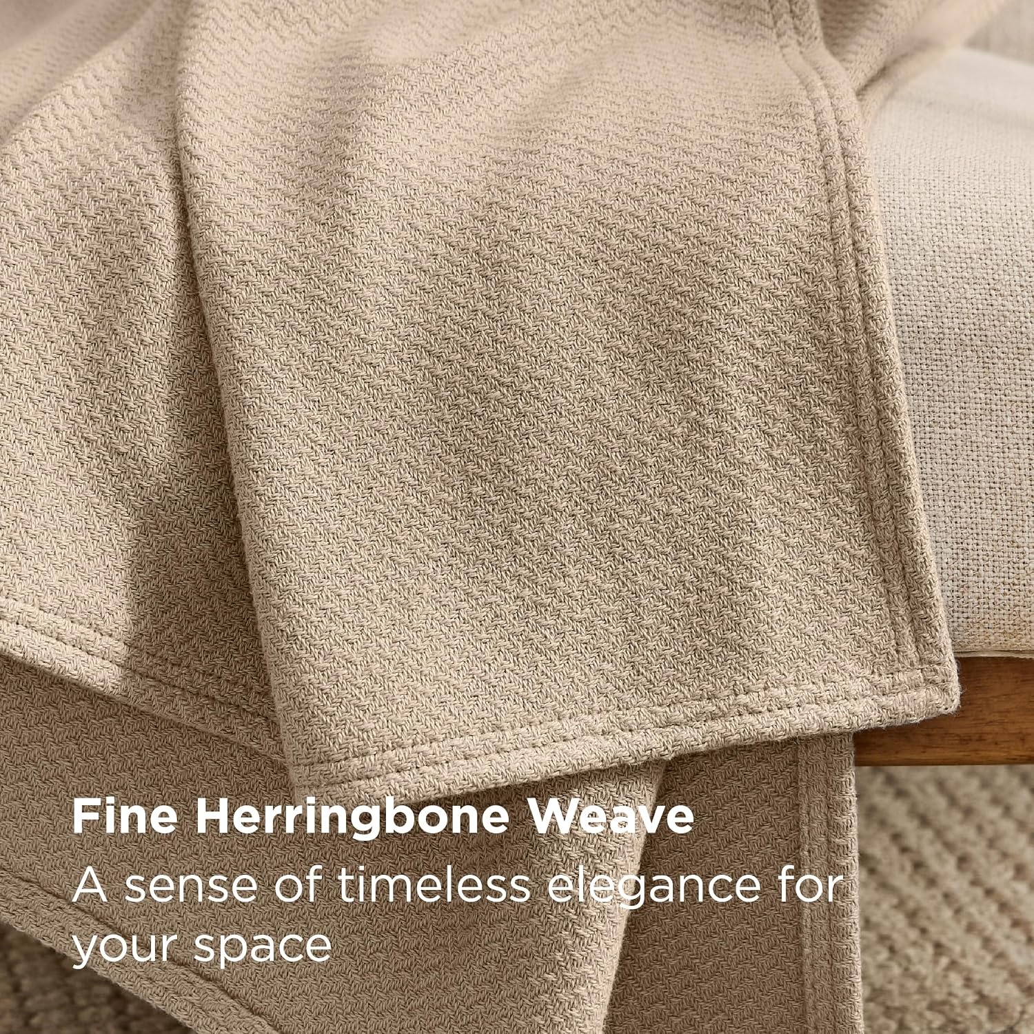 image:imageBedsure GentleSoft 100 Cotton Blanket Twin XL Size for Bed Cooling Breathable and Lightweight Soft Cozy Textured Herringbone Woven Summer Blanket for College Dorm Linen Beige 66x90 inches01 Khaki