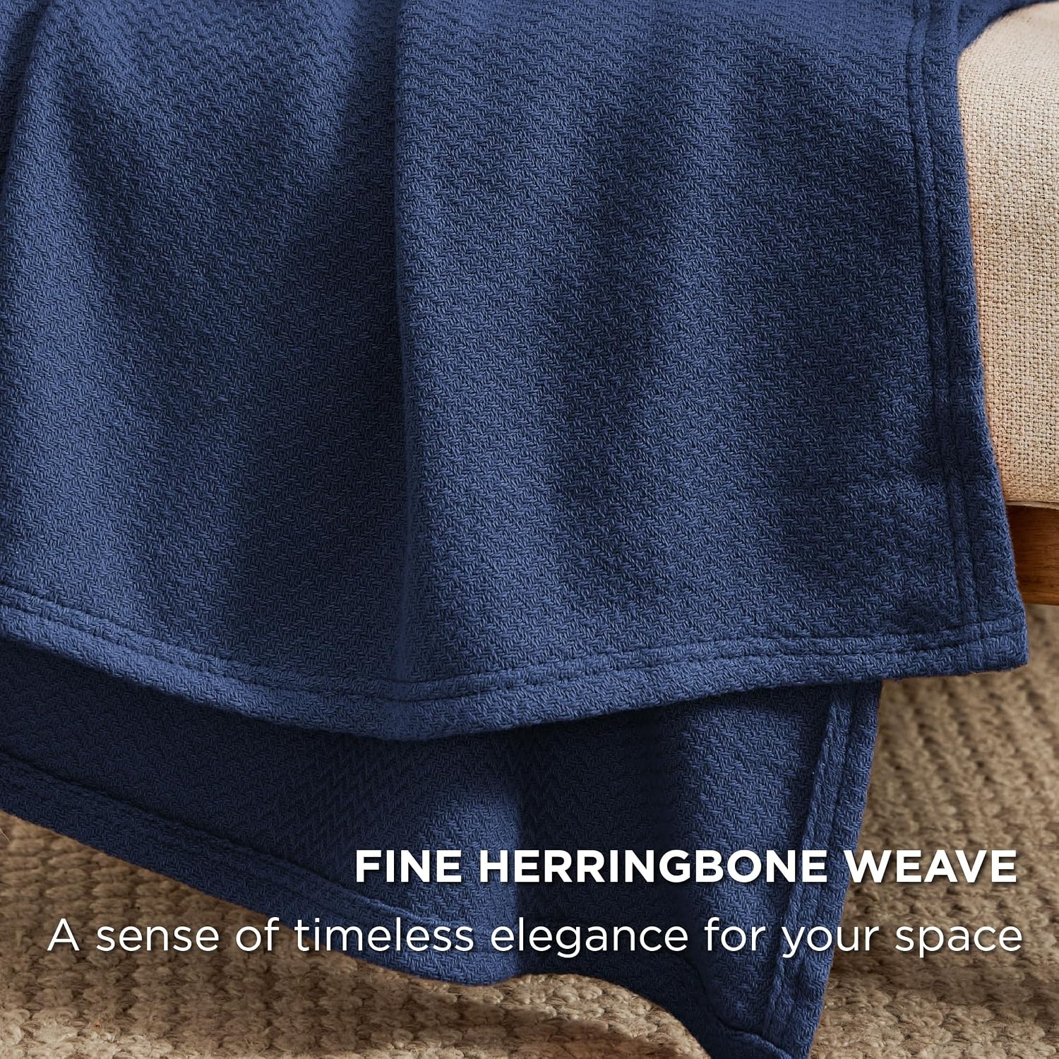image:imageBedsure GentleSoft 100 Cotton Blanket Twin XL Size for Bed Cooling Breathable and Lightweight Soft Cozy Textured Herringbone Woven Summer Blanket for College Dorm Linen Beige 66x90 inches07 Navy Blue