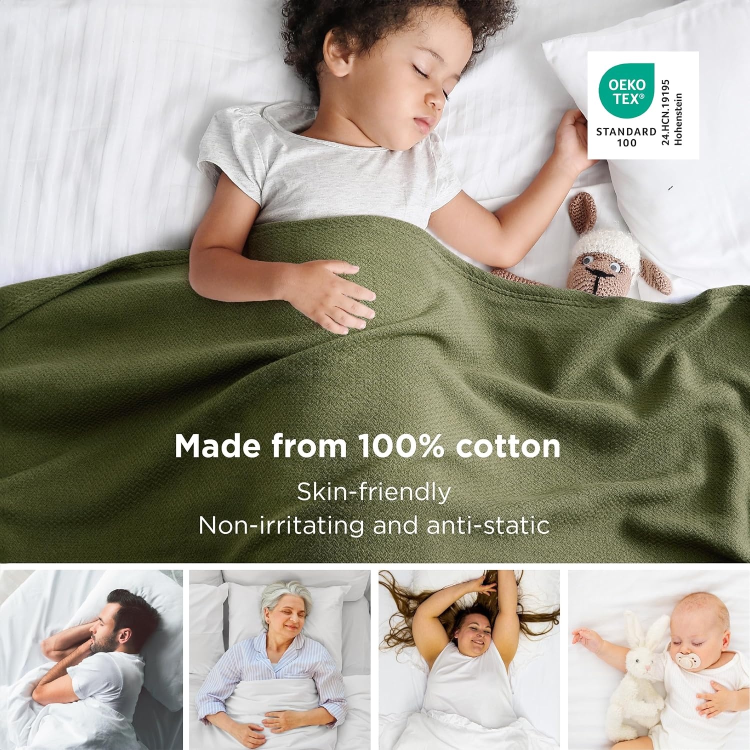 image:imageBedsure GentleSoft 100 Cotton Blanket Twin XL Size for Bed Cooling Breathable and Lightweight Soft Cozy Textured Herringbone Woven Summer Blanket for College Dorm Linen Beige 66x90 inches03 Olive Green