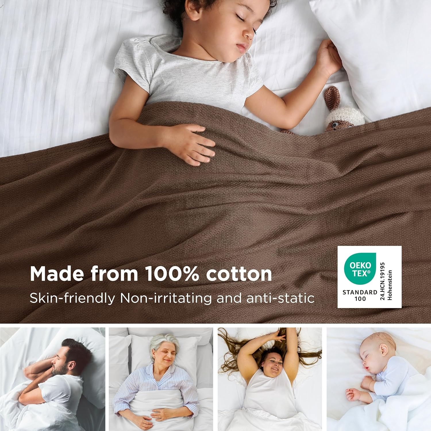 image:imageBedsure GentleSoft 100 Cotton Blanket Twin XL Size for Bed Cooling Breathable and Lightweight Soft Cozy Textured Herringbone Woven Summer Blanket for College Dorm Linen Beige 66x90 inches10 Brown