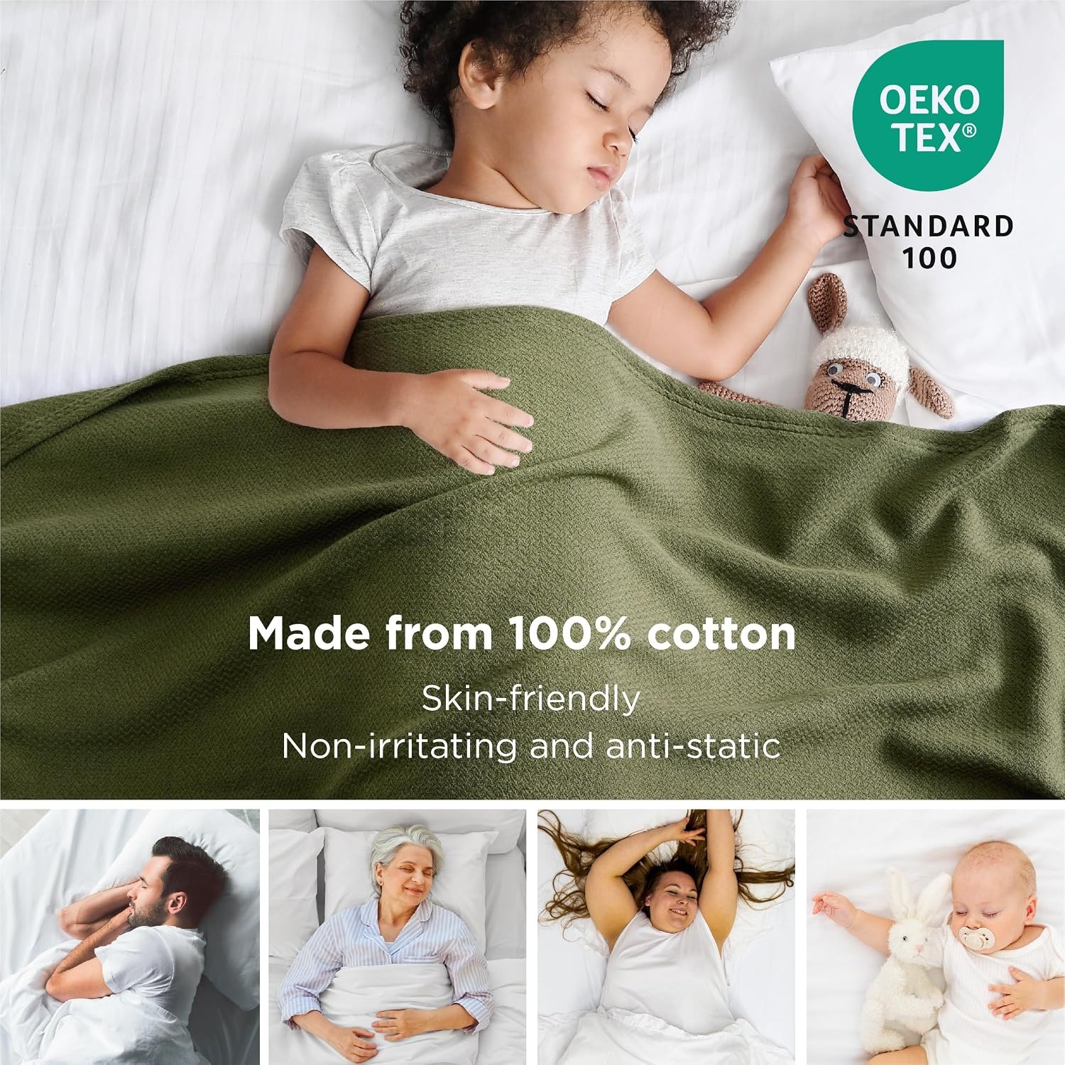 image:imageBedsure GentleSoft 100 Cotton Blanket Twin XL Size for Bed Cooling Breathable and Lightweight Soft Cozy Textured Herringbone Woven Summer Blanket for College Dorm Linen Beige 66x90 inches03 Olive Green