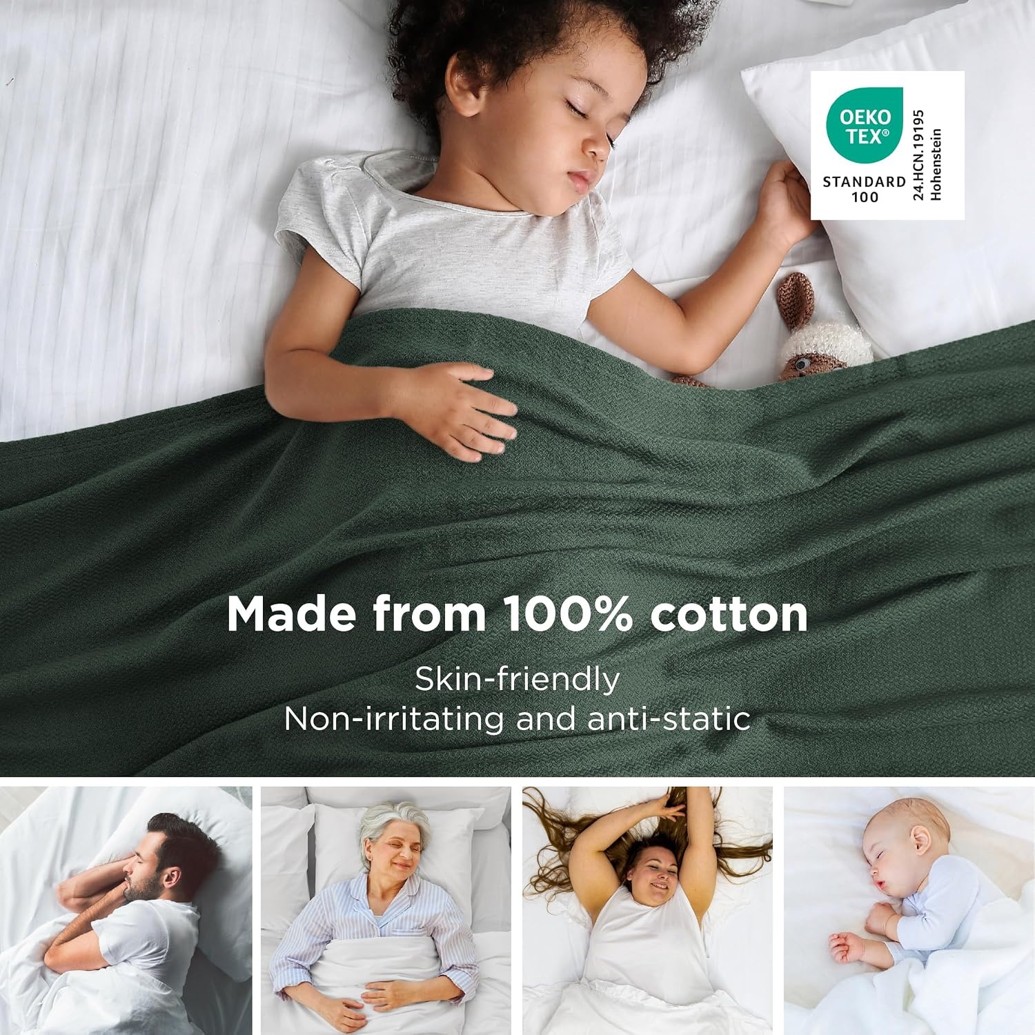 image:imageBedsure GentleSoft 100 Cotton Blanket Twin XL Size for Bed Cooling Breathable and Lightweight Soft Cozy Textured Herringbone Woven Summer Blanket for College Dorm Linen Beige 66x90 inches03 Dark Green