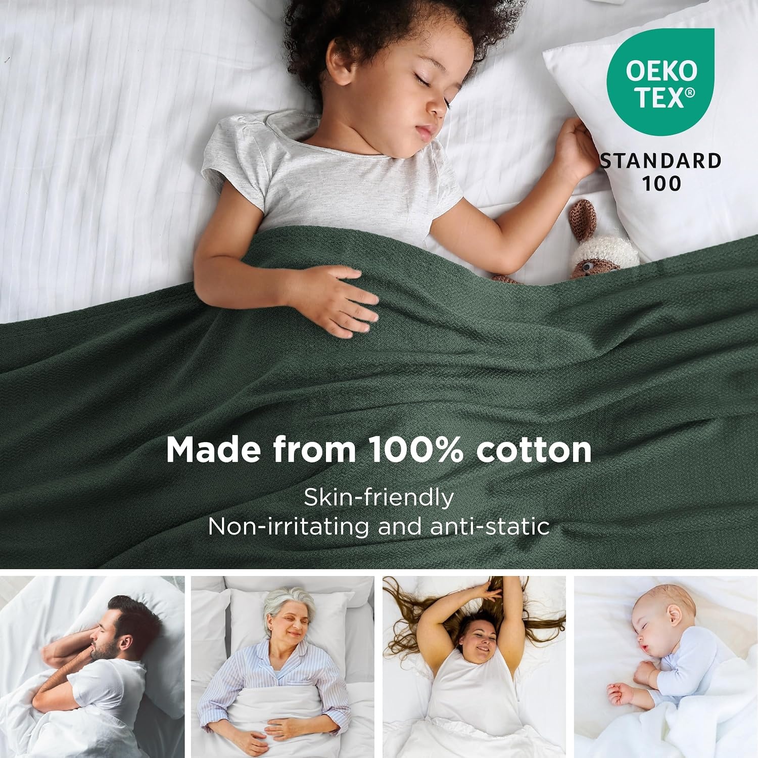 image:imageBedsure GentleSoft 100 Cotton Blanket Twin XL Size for Bed Cooling Breathable and Lightweight Soft Cozy Textured Herringbone Woven Summer Blanket for College Dorm Linen Beige 66x90 inches03 Dark Green