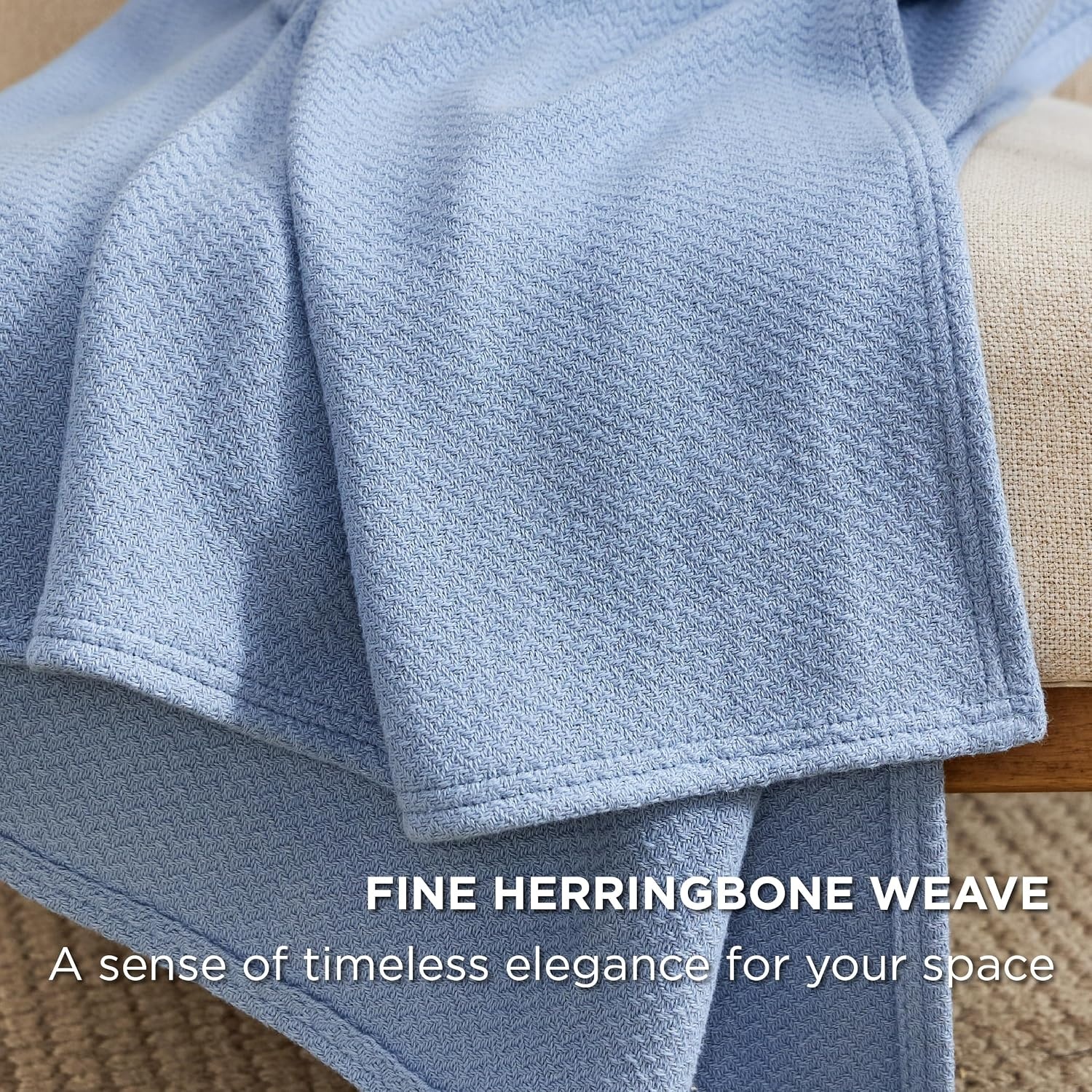 image:imageBedsure GentleSoft 100 Cotton Blanket Twin XL Size for Bed Cooling Breathable and Lightweight Soft Cozy Textured Herringbone Woven Summer Blanket for College Dorm Linen Beige 66x90 inches07 Ashley Blue