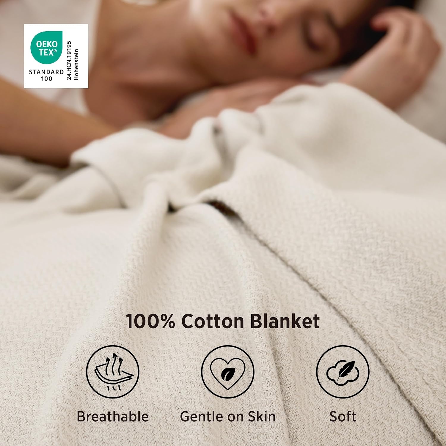 image:imageBedsure GentleSoft 100 Cotton Blanket Twin XL Size for Bed Cooling Breathable and Lightweight Soft Cozy Textured Herringbone Woven Summer Blanket for College Dorm Linen Beige 66x90 inches01 Linen Beige