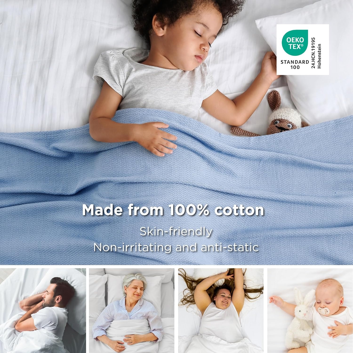 image:imageBedsure GentleSoft 100 Cotton Blanket Twin XL Size for Bed Cooling Breathable and Lightweight Soft Cozy Textured Herringbone Woven Summer Blanket for College Dorm Linen Beige 66x90 inches07 Ashley Blue