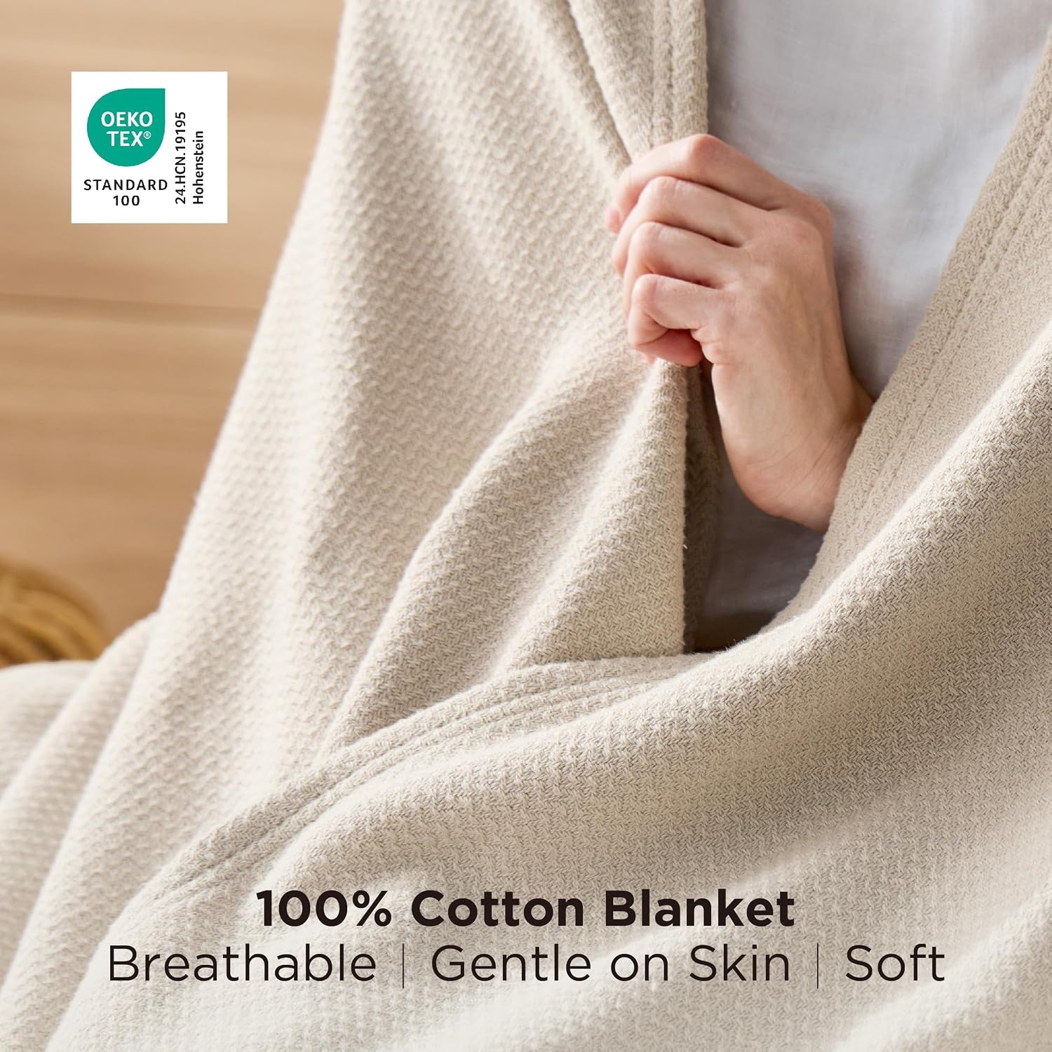image:imageBedsure GentleSoft 100 Cotton Blanket Twin XL Size for Bed Cooling Breathable and Lightweight Soft Cozy Textured Herringbone Woven Summer Blanket for College Dorm Linen Beige 66x90 inches01 Linen Beige