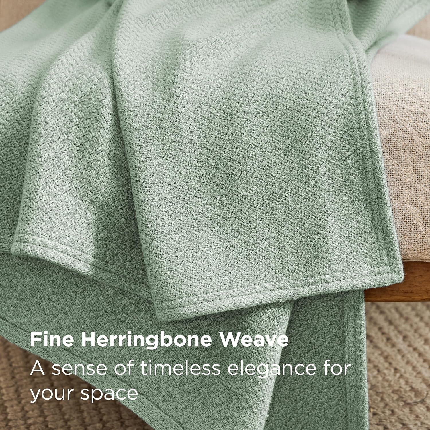 image:imageBedsure GentleSoft 100 Cotton Blanket Twin XL Size for Bed Cooling Breathable and Lightweight Soft Cozy Textured Herringbone Woven Summer Blanket for College Dorm Linen Beige 66x90 inches03 Sage Green