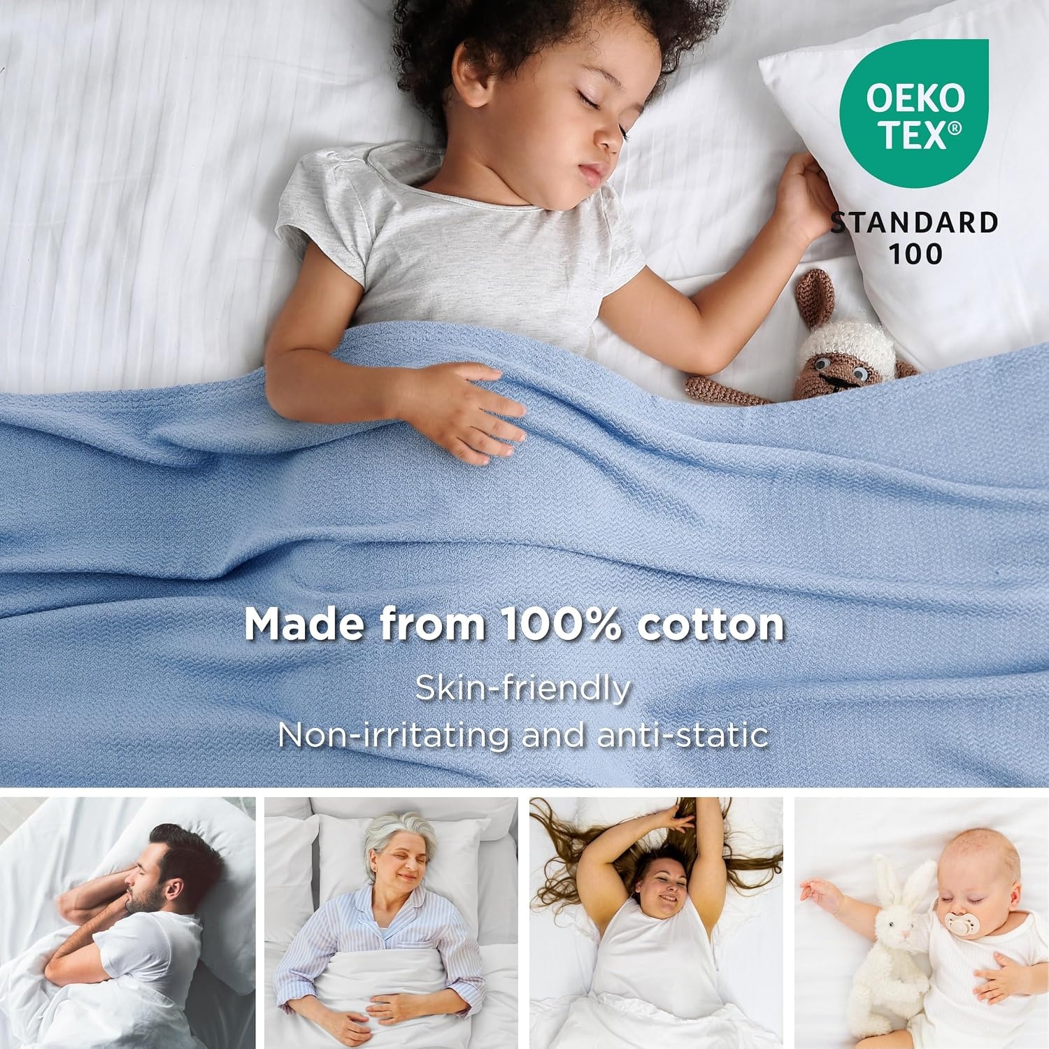 image:imageBedsure GentleSoft 100 Cotton Blanket Twin XL Size for Bed Cooling Breathable and Lightweight Soft Cozy Textured Herringbone Woven Summer Blanket for College Dorm Linen Beige 66x90 inches07 Ashley Blue