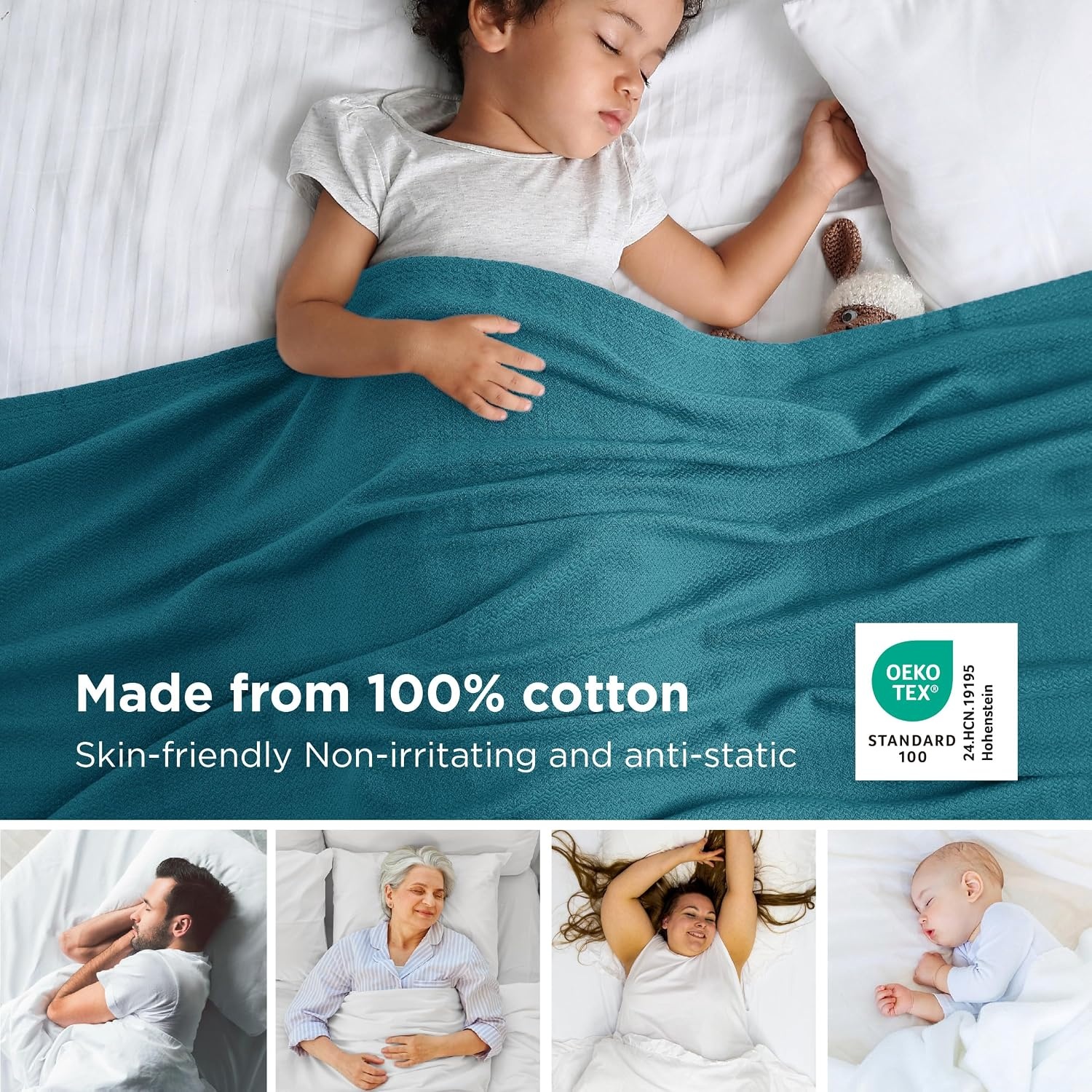 image:imageBedsure GentleSoft 100 Cotton Blanket Twin XL Size for Bed Cooling Breathable and Lightweight Soft Cozy Textured Herringbone Woven Summer Blanket for College Dorm Linen Beige 66x90 inches08 Teal