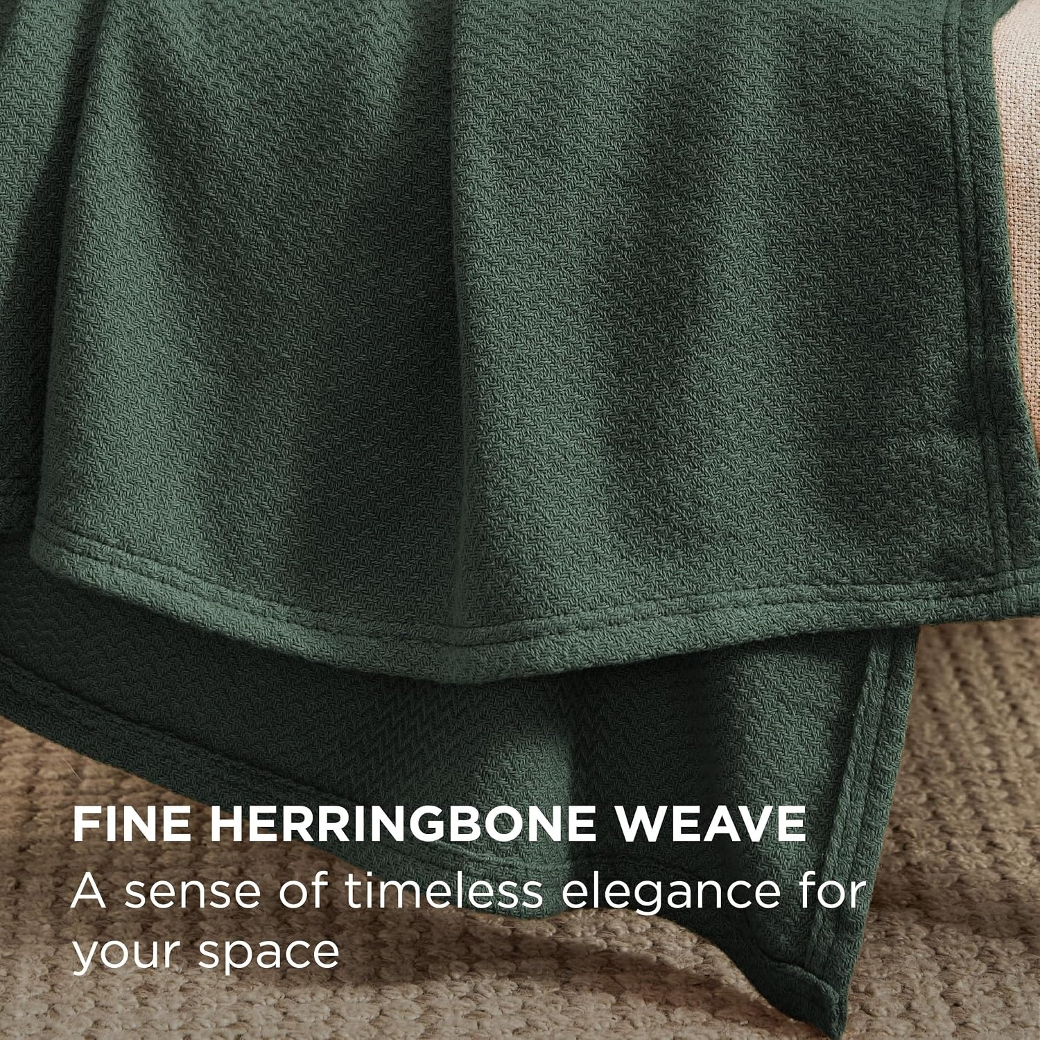 image:imageBedsure GentleSoft 100 Cotton Blanket Twin XL Size for Bed Cooling Breathable and Lightweight Soft Cozy Textured Herringbone Woven Summer Blanket for College Dorm Linen Beige 66x90 inches03 Dark Green
