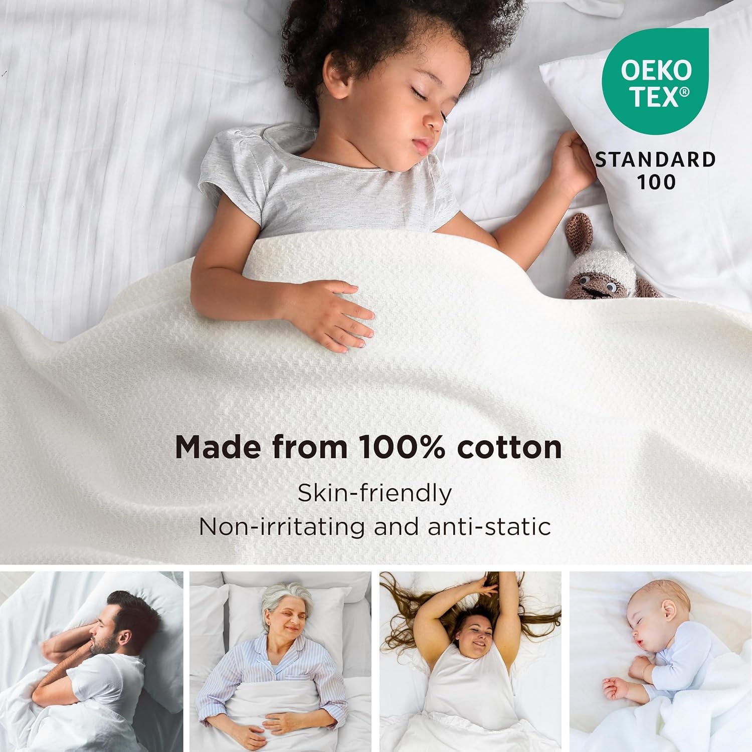 image:imageBedsure GentleSoft 100 Cotton Blanket Twin XL Size for Bed Cooling Breathable and Lightweight Soft Cozy Textured Herringbone Woven Summer Blanket for College Dorm Linen Beige 66x90 inches02 White