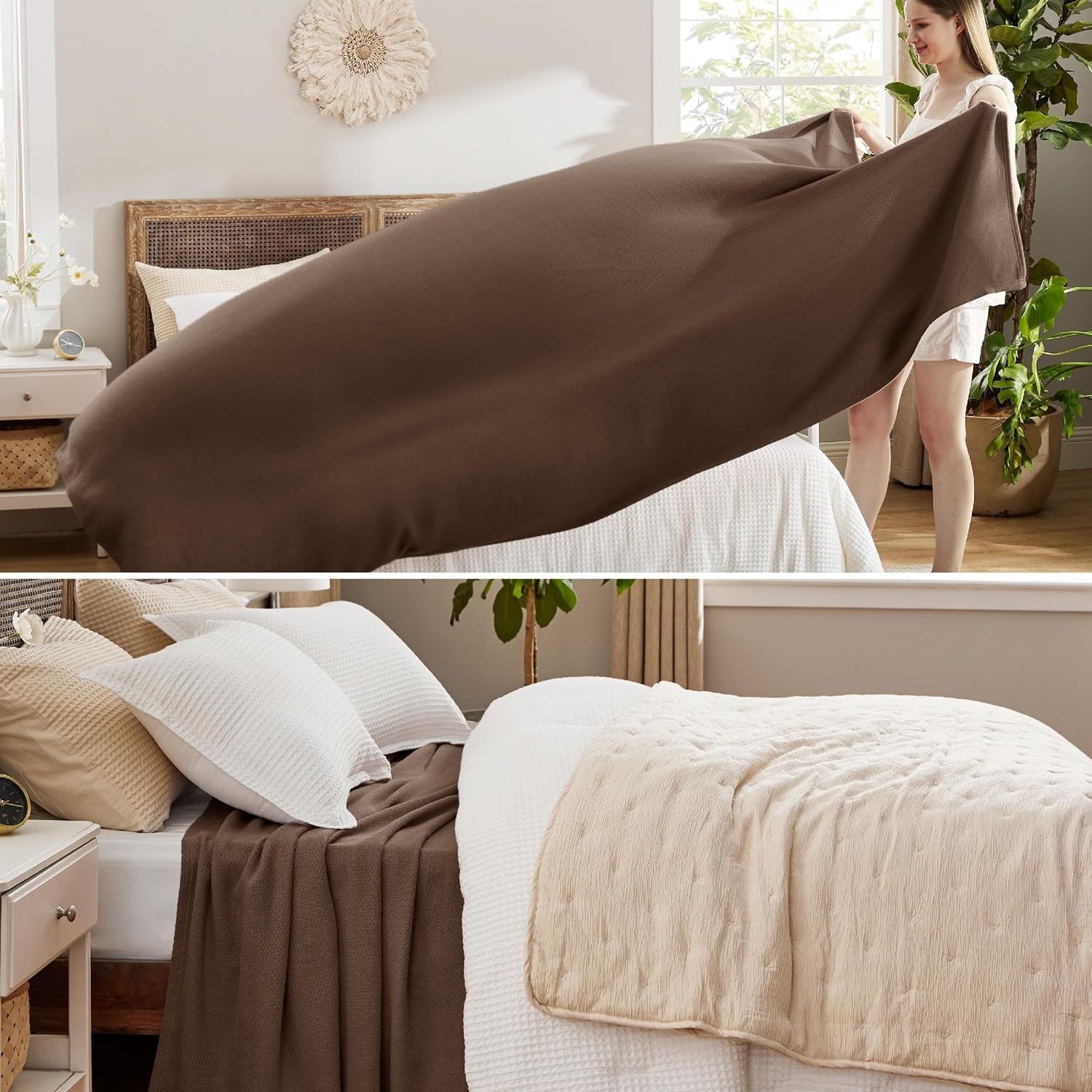 image:imageBedsure GentleSoft 100 Cotton Blanket Twin XL Size for Bed Cooling Breathable and Lightweight Soft Cozy Textured Herringbone Woven Summer Blanket for College Dorm Linen Beige 66x90 inches10 Brown