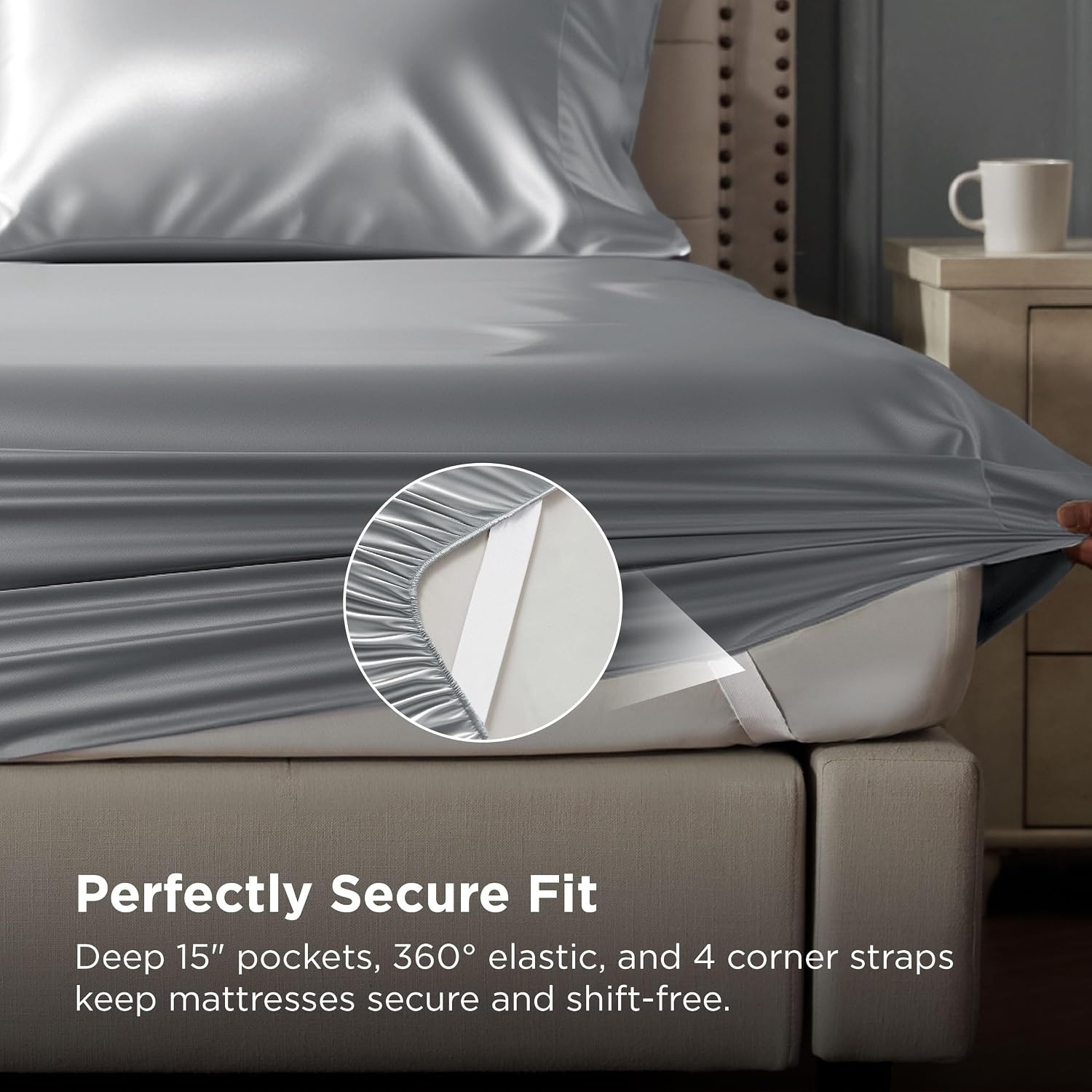 image:imageBedsure Grey Satin Sheets Queen Size Soft Silky Bedsheets for Hair amp Skin Similar to Silk Bed Sheets Set 4 Piece 360Stronger 15 Inches Deep Pocket Fitted Sheet1 Flat Sheet 2 Satin Pillowcases01 Silver Grey