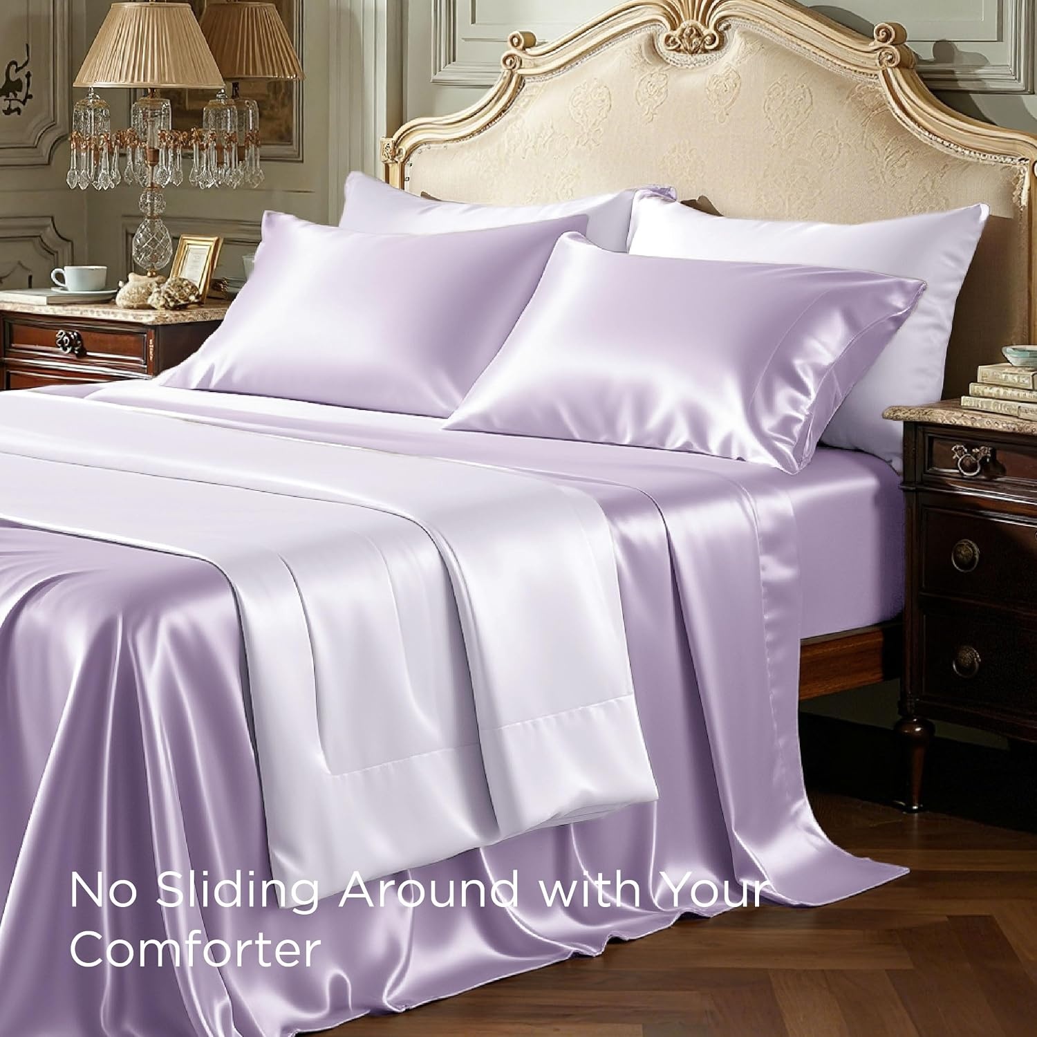 image:imageBedsure Grey Satin Sheets Queen Size Soft Silky Bedsheets for Hair amp Skin Similar to Silk Bed Sheets Set 4 Piece 360Stronger 15 Inches Deep Pocket Fitted Sheet1 Flat Sheet 2 Satin Pillowcases08 Lavender