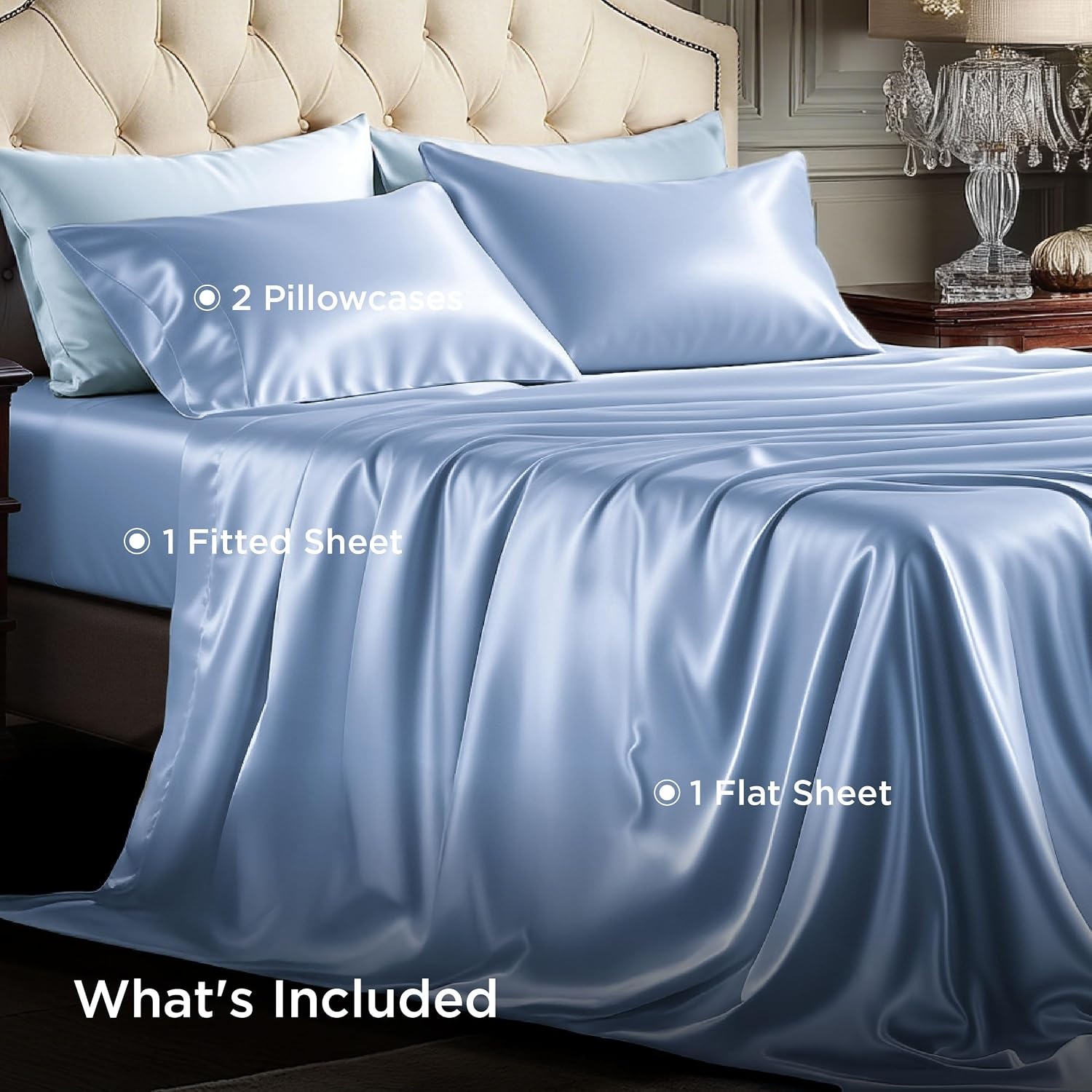 image:imageBedsure Grey Satin Sheets Queen Size Soft Silky Bedsheets for Hair amp Skin Similar to Silk Bed Sheets Set 4 Piece 360Stronger 15 Inches Deep Pocket Fitted Sheet1 Flat Sheet 2 Satin Pillowcases07 Sky Blue