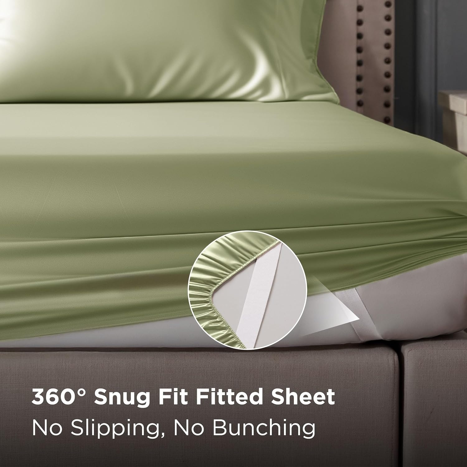 image:imageBedsure Grey Satin Sheets Queen Size Soft Silky Bedsheets for Hair amp Skin Similar to Silk Bed Sheets Set 4 Piece 360Stronger 15 Inches Deep Pocket Fitted Sheet1 Flat Sheet 2 Satin Pillowcases06 Light Green