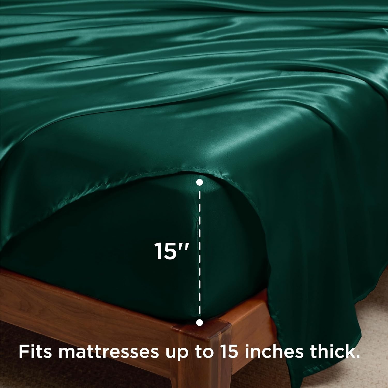 image:imageBedsure Grey Satin Sheets Queen Size Soft Silky Bedsheets for Hair amp Skin Similar to Silk Bed Sheets Set 4 Piece 360Stronger 15 Inches Deep Pocket Fitted Sheet1 Flat Sheet 2 Satin Pillowcases21 Dark Green