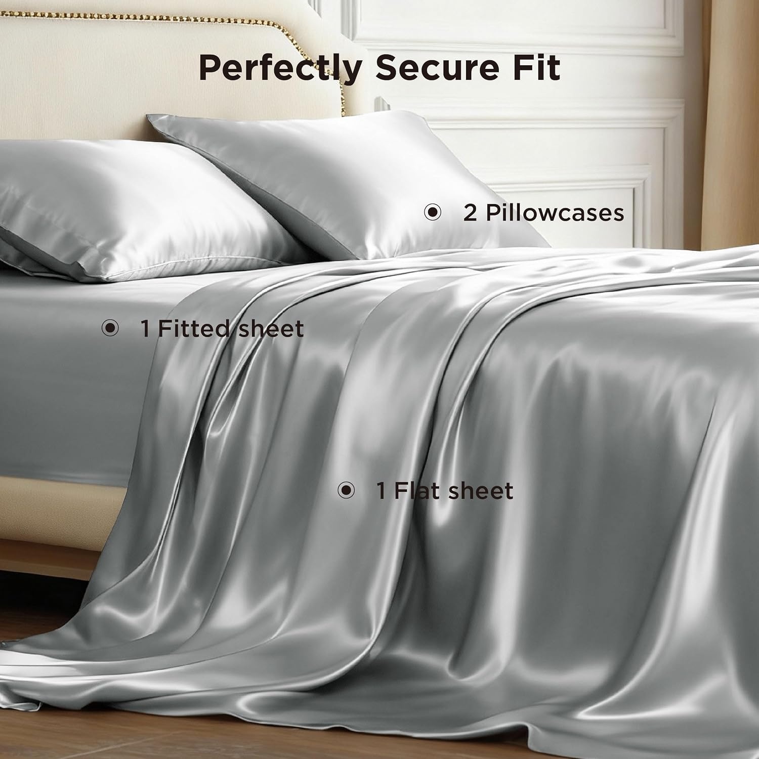 image:imageBedsure Grey Satin Sheets Queen Size Soft Silky Bedsheets for Hair amp Skin Similar to Silk Bed Sheets Set 4 Piece 360Stronger 15 Inches Deep Pocket Fitted Sheet1 Flat Sheet 2 Satin Pillowcases01 Silver Grey