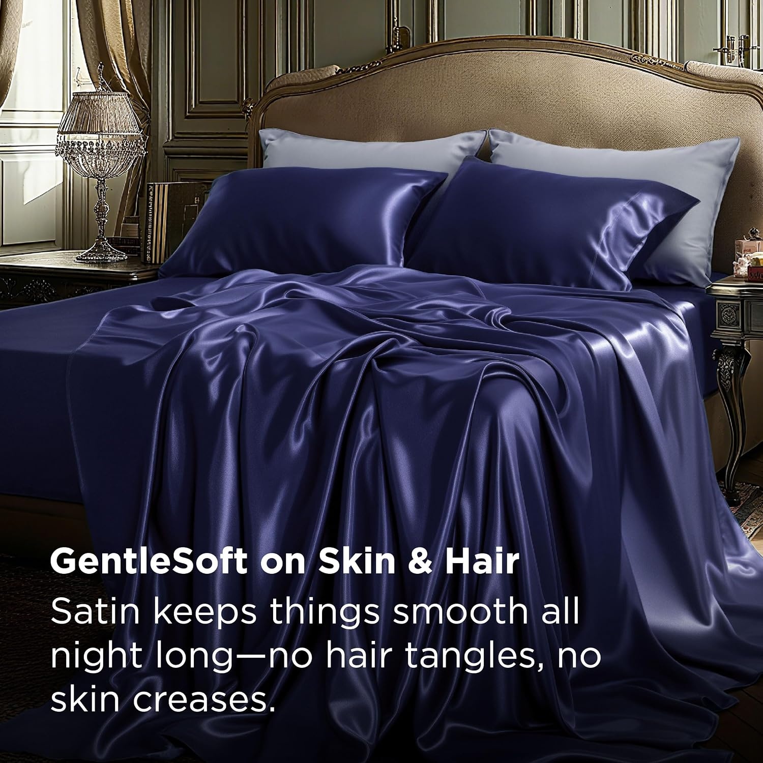 image:imageBedsure Grey Satin Sheets Queen Size Soft Silky Bedsheets for Hair amp Skin Similar to Silk Bed Sheets Set 4 Piece 360Stronger 15 Inches Deep Pocket Fitted Sheet1 Flat Sheet 2 Satin Pillowcases14 Navy