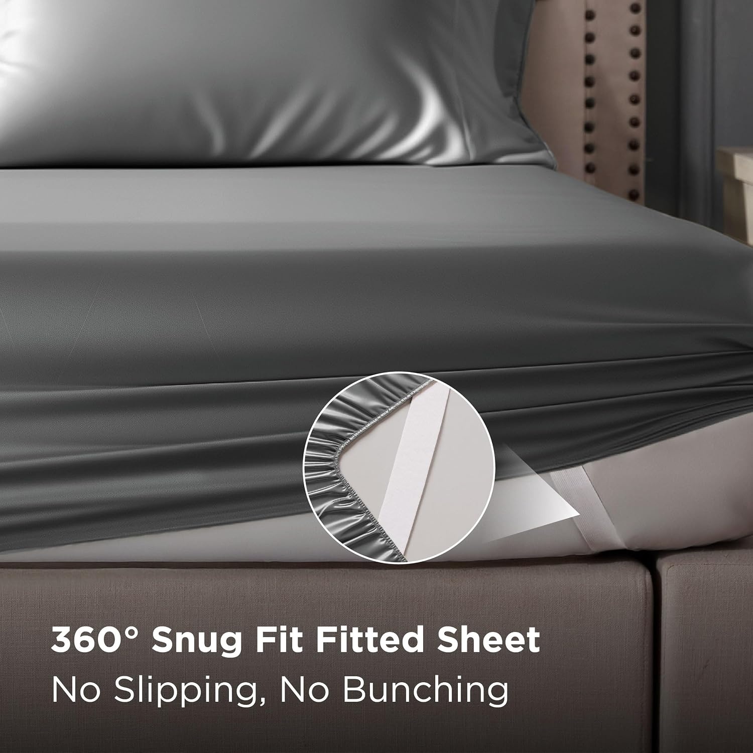 image:imageBedsure Grey Satin Sheets Queen Size Soft Silky Bedsheets for Hair amp Skin Similar to Silk Bed Sheets Set 4 Piece 360Stronger 15 Inches Deep Pocket Fitted Sheet1 Flat Sheet 2 Satin Pillowcases12 Dark Grey