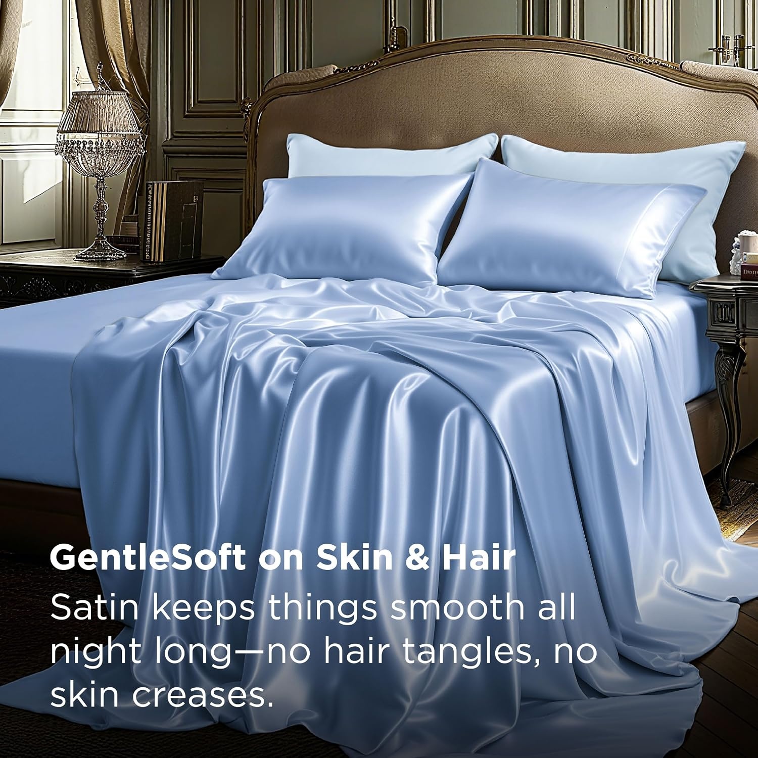 image:imageBedsure Grey Satin Sheets Queen Size Soft Silky Bedsheets for Hair amp Skin Similar to Silk Bed Sheets Set 4 Piece 360Stronger 15 Inches Deep Pocket Fitted Sheet1 Flat Sheet 2 Satin Pillowcases07 Sky Blue