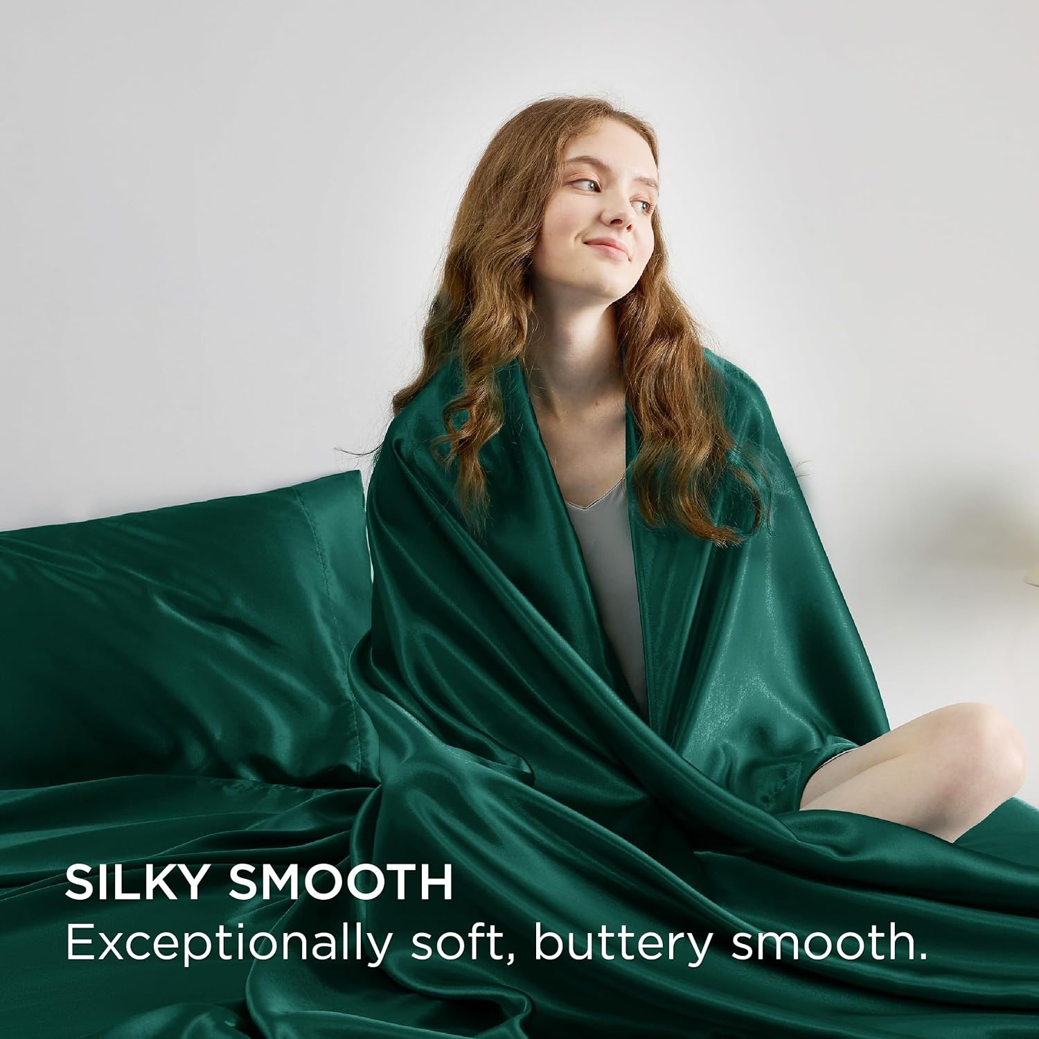 image:imageBedsure Grey Satin Sheets Queen Size Soft Silky Bedsheets for Hair amp Skin Similar to Silk Bed Sheets Set 4 Piece 360Stronger 15 Inches Deep Pocket Fitted Sheet1 Flat Sheet 2 Satin Pillowcases21 Dark Green