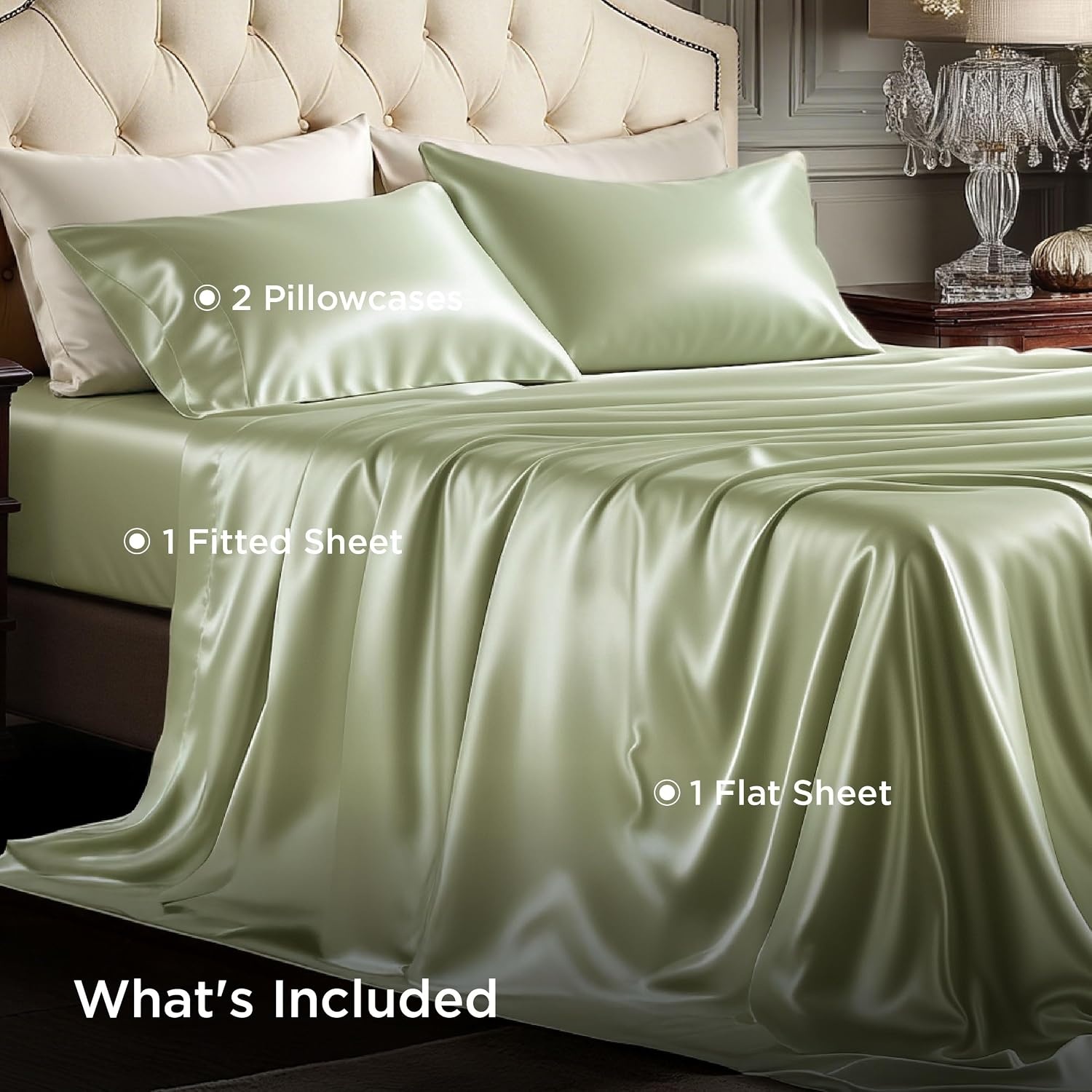 image:imageBedsure Grey Satin Sheets Queen Size Soft Silky Bedsheets for Hair amp Skin Similar to Silk Bed Sheets Set 4 Piece 360Stronger 15 Inches Deep Pocket Fitted Sheet1 Flat Sheet 2 Satin Pillowcases06 Light Green