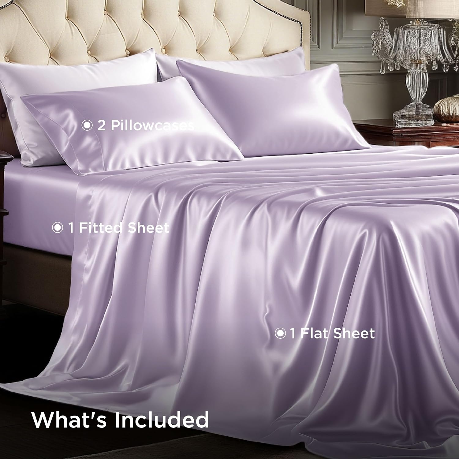 image:imageBedsure Grey Satin Sheets Queen Size Soft Silky Bedsheets for Hair amp Skin Similar to Silk Bed Sheets Set 4 Piece 360Stronger 15 Inches Deep Pocket Fitted Sheet1 Flat Sheet 2 Satin Pillowcases08 Lavender