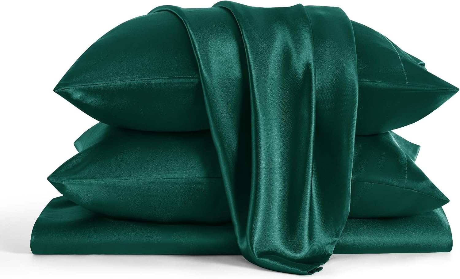 image:imageBedsure Grey Satin Sheets Queen Size Soft Silky Bedsheets for Hair amp Skin Similar to Silk Bed Sheets Set 4 Piece 360Stronger 15 Inches Deep Pocket Fitted Sheet1 Flat Sheet 2 Satin Pillowcases21 Dark Green