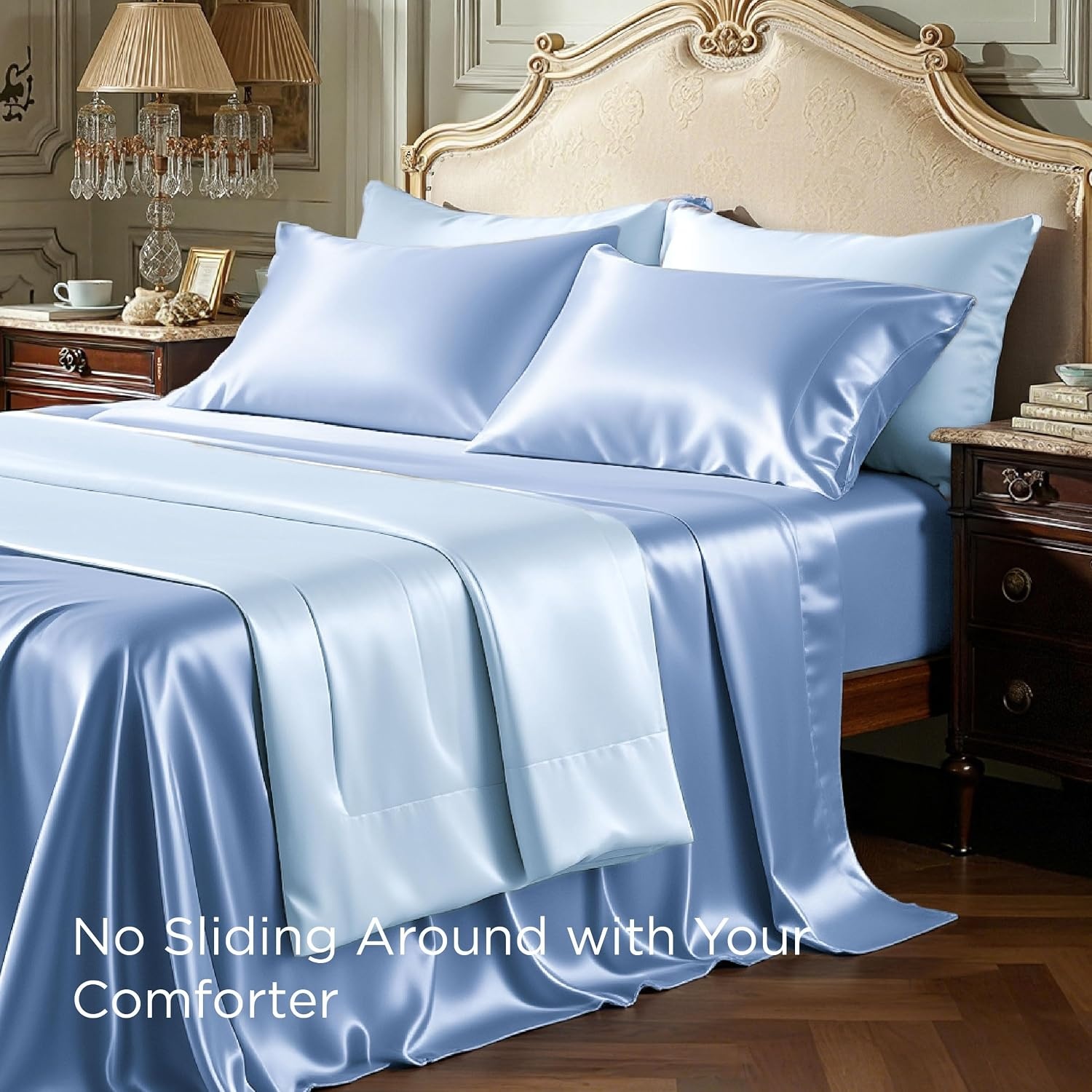 image:imageBedsure Grey Satin Sheets Queen Size Soft Silky Bedsheets for Hair amp Skin Similar to Silk Bed Sheets Set 4 Piece 360Stronger 15 Inches Deep Pocket Fitted Sheet1 Flat Sheet 2 Satin Pillowcases07 Sky Blue