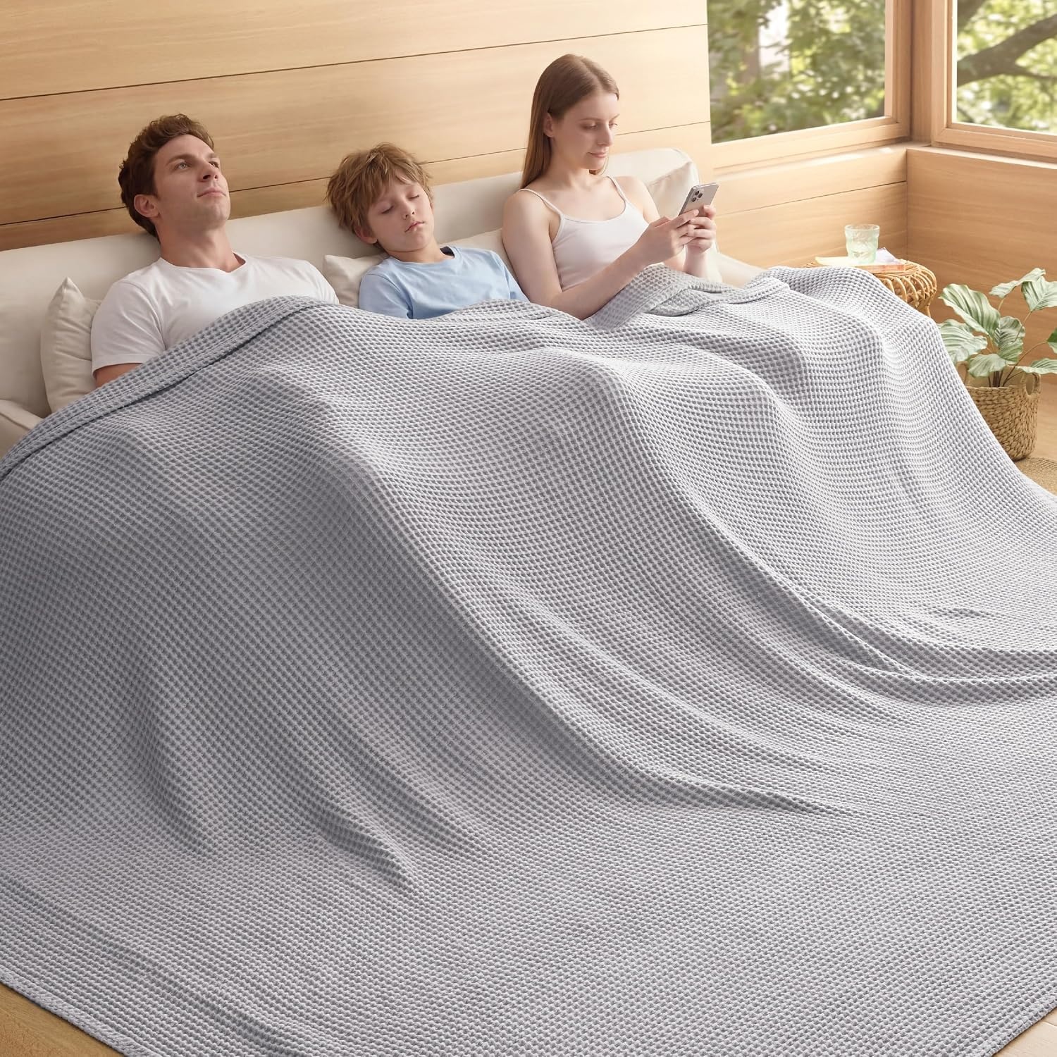 image:imageBedsure Lightweight 100 Cotton Waffle Blanket Twin XL Linen Summer Breathable Soft Light Thin Bed Couch Sofa Chair 66x90 Sheet Blanket Dorm Room Essentials Guys GirlsGrey
