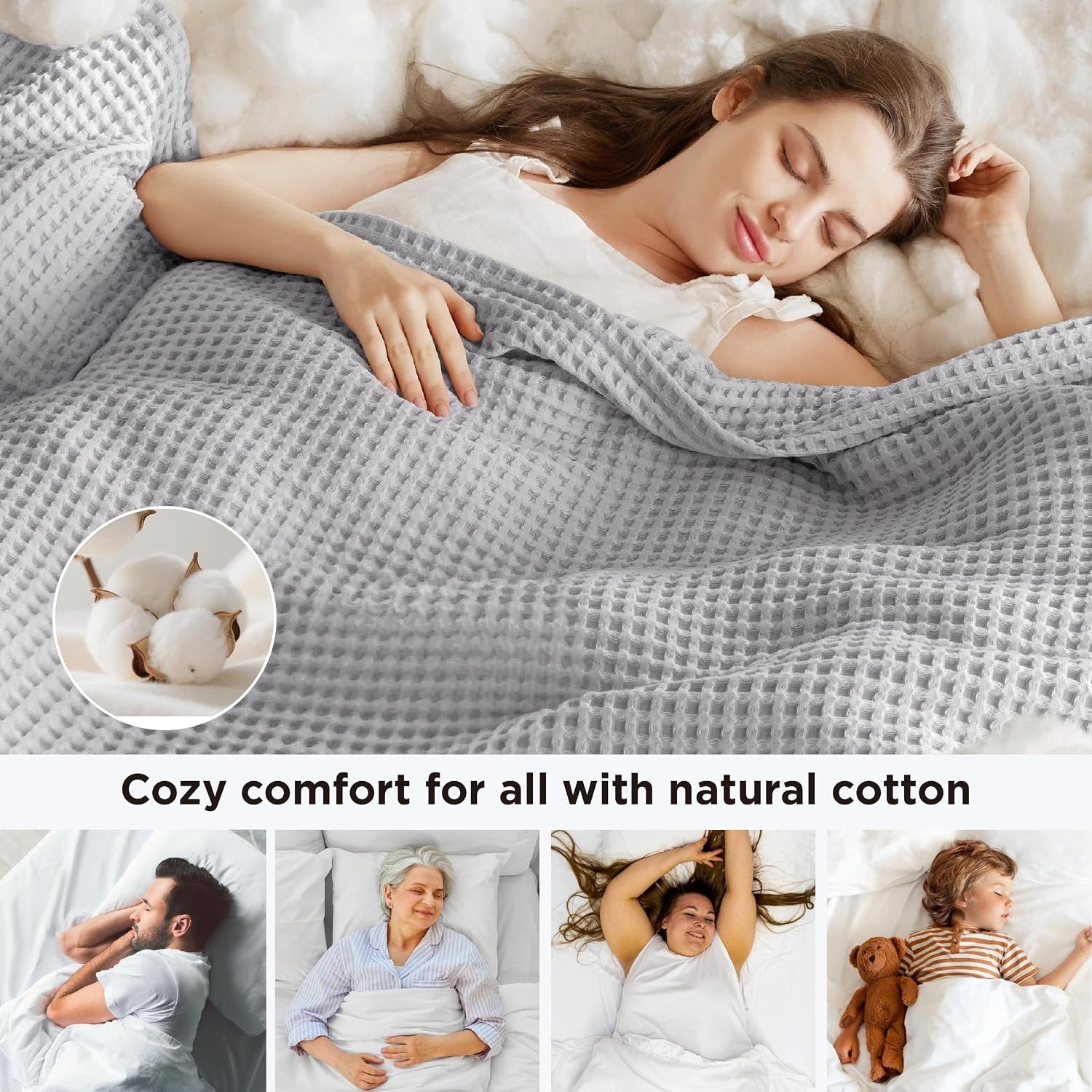 image:imageBedsure Lightweight 100 Cotton Waffle Blanket Twin XL Linen Summer Breathable Soft Light Thin Bed Couch Sofa Chair 66x90 Sheet Blanket Dorm Room Essentials Guys GirlsGrey