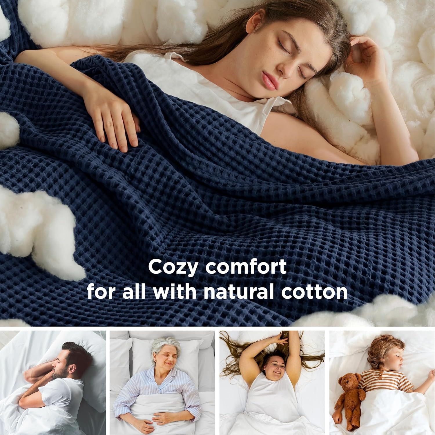 image:imageBedsure Lightweight 100 Cotton Waffle Blanket Twin XL Linen Summer Breathable Soft Light Thin Bed Couch Sofa Chair 66x90 Sheet Blanket Dorm Room Essentials Guys GirlsNavy Blue