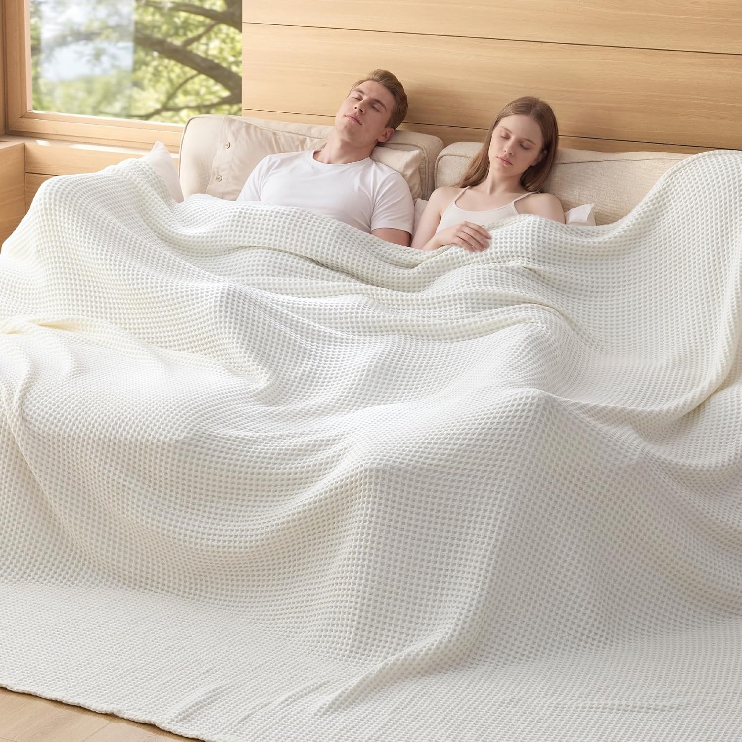 image:imageBedsure Lightweight 100 Cotton Waffle Blanket Twin XL Linen Summer Breathable Soft Light Thin Bed Couch Sofa Chair 66x90 Sheet Blanket Dorm Room Essentials Guys GirlsWhite