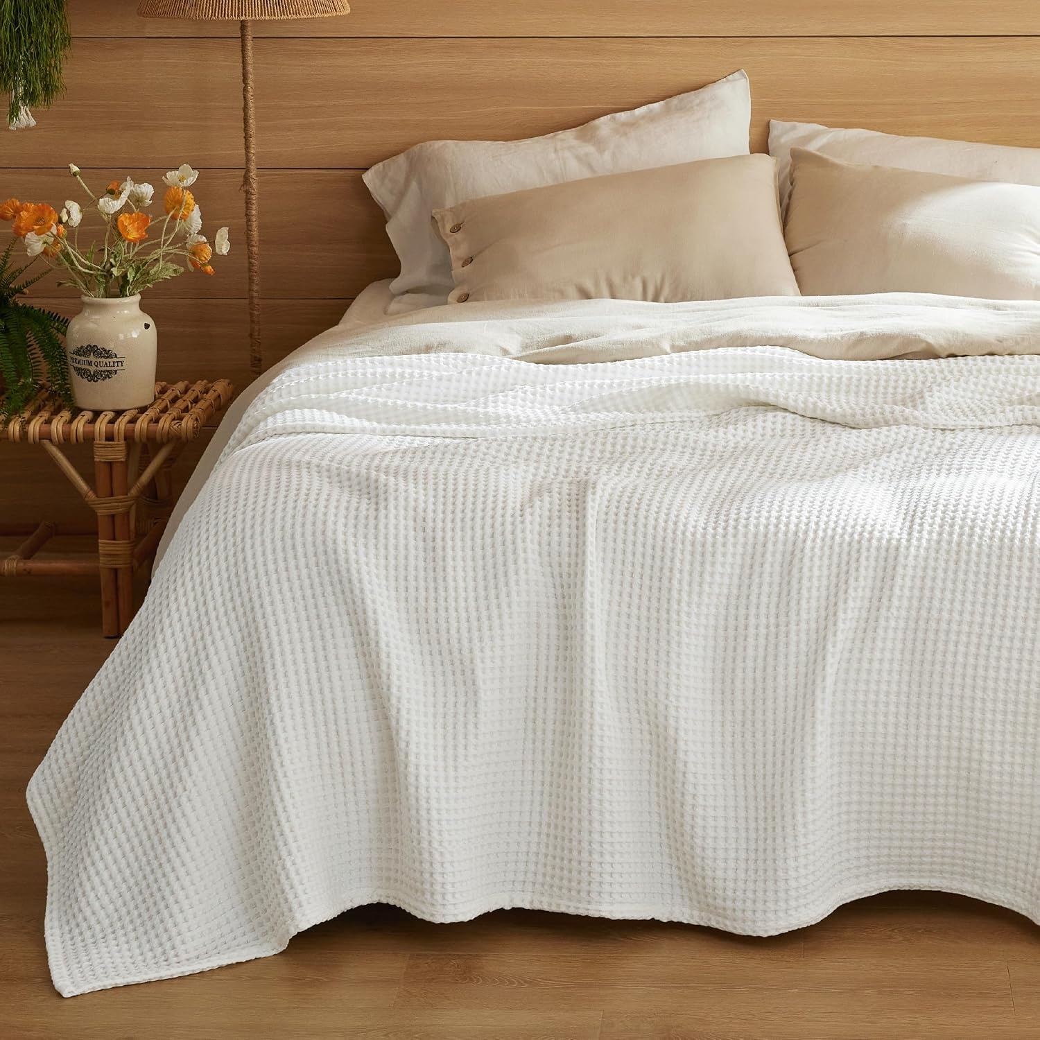 image:imageBedsure Lightweight 100 Cotton Waffle Blanket Twin XL Linen Summer Breathable Soft Light Thin Bed Couch Sofa Chair 66x90 Sheet Blanket Dorm Room Essentials Guys GirlsWhite