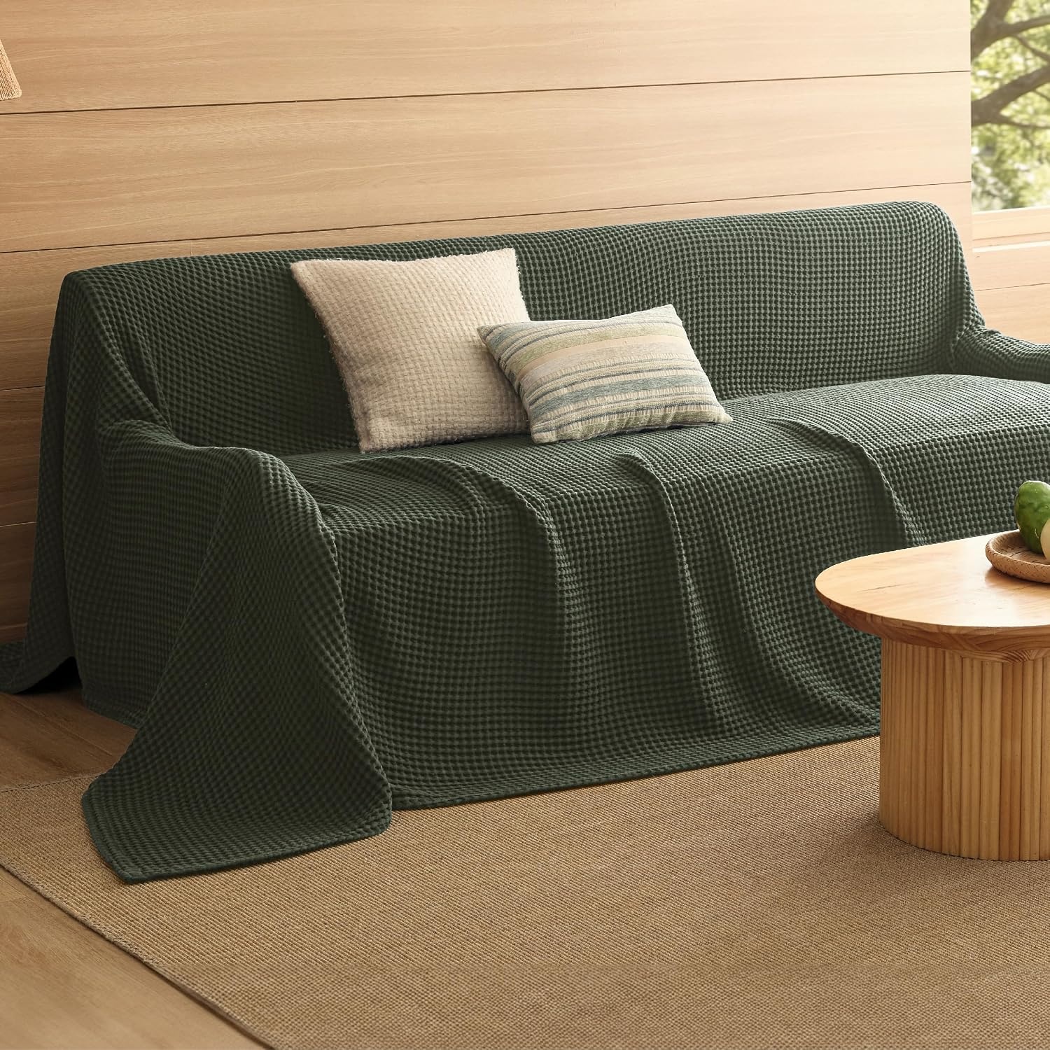 image:imageBedsure Lightweight 100 Cotton Waffle Blanket Twin XL Linen Summer Breathable Soft Light Thin Bed Couch Sofa Chair 66x90 Sheet Blanket Dorm Room Essentials Guys GirlsOlive Green