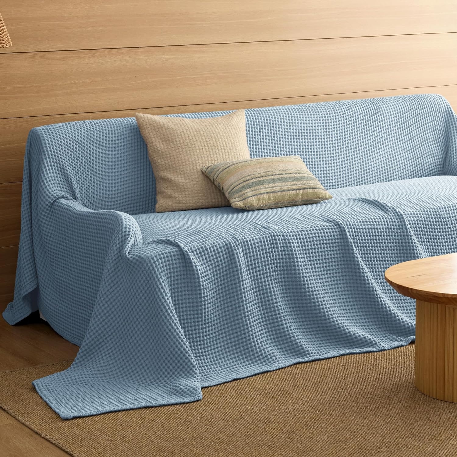 image:imageBedsure Lightweight 100 Cotton Waffle Blanket Twin XL Linen Summer Breathable Soft Light Thin Bed Couch Sofa Chair 66x90 Sheet Blanket Dorm Room Essentials Guys GirlsCelestial Blue