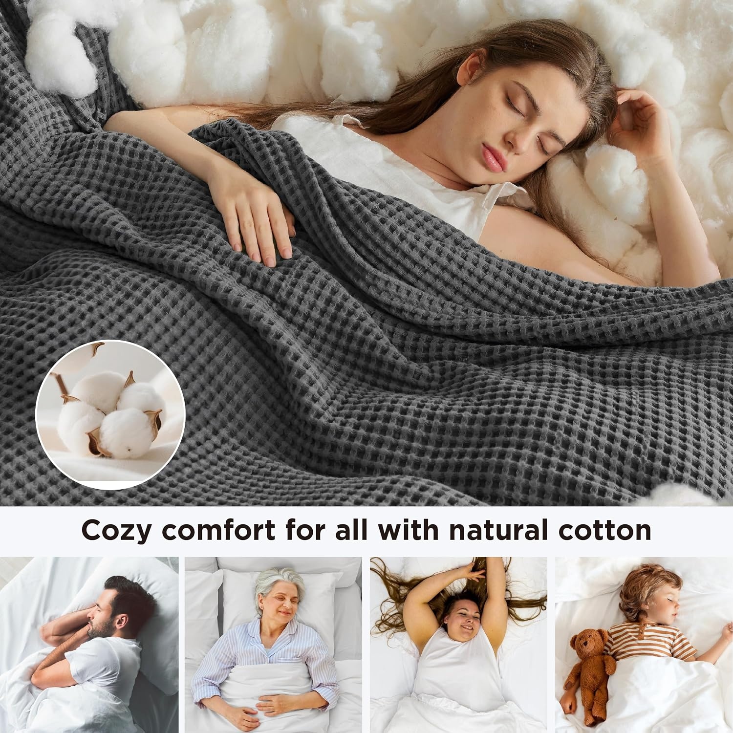 image:imageBedsure Lightweight 100 Cotton Waffle Blanket Twin XL Linen Summer Breathable Soft Light Thin Bed Couch Sofa Chair 66x90 Sheet Blanket Dorm Room Essentials Guys GirlsDark Grey