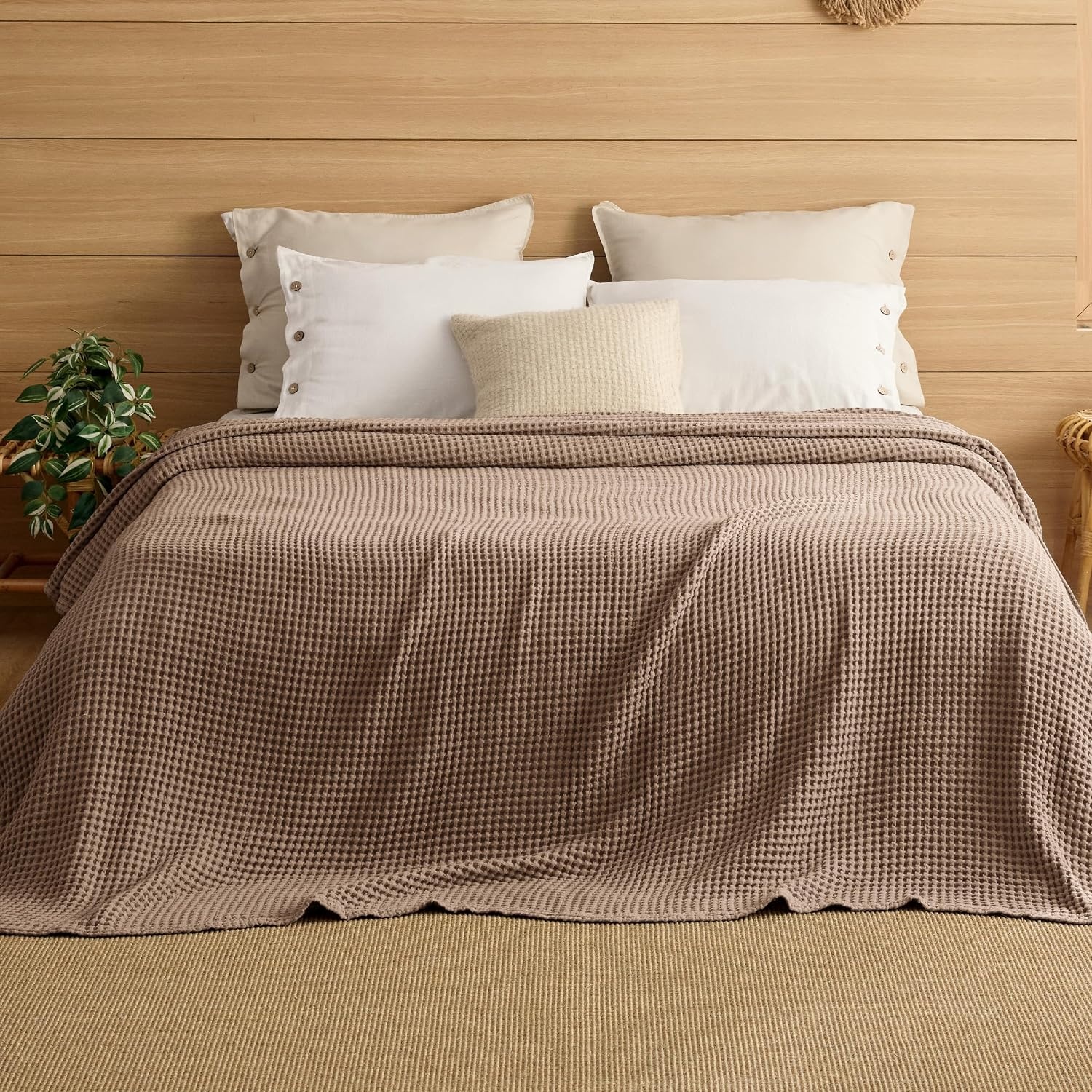 image:imageBedsure Lightweight 100 Cotton Waffle Blanket Twin XL Linen Summer Breathable Soft Light Thin Bed Couch Sofa Chair 66x90 Sheet Blanket Dorm Room Essentials Guys GirlsCoffee Brown