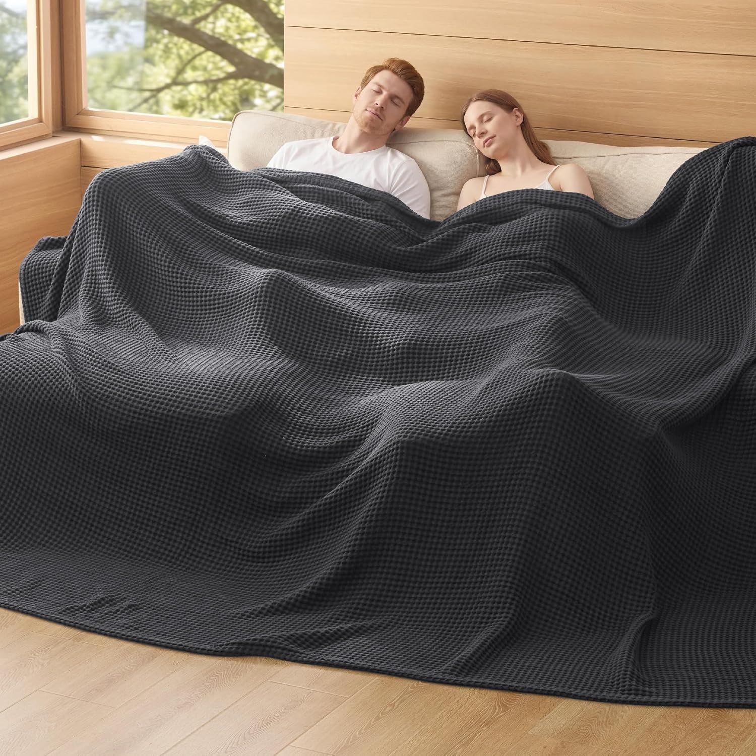 image:imageBedsure Lightweight 100 Cotton Waffle Blanket Twin XL Linen Summer Breathable Soft Light Thin Bed Couch Sofa Chair 66x90 Sheet Blanket Dorm Room Essentials Guys GirlsDark Grey