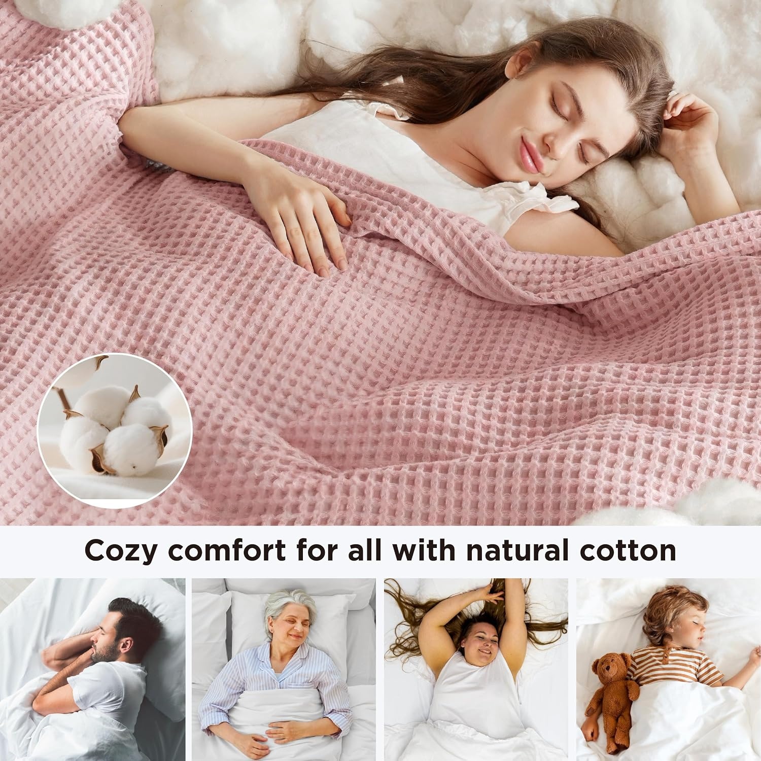 image:imageBedsure Lightweight 100 Cotton Waffle Blanket Twin XL Linen Summer Breathable Soft Light Thin Bed Couch Sofa Chair 66x90 Sheet Blanket Dorm Room Essentials Guys GirlsPink