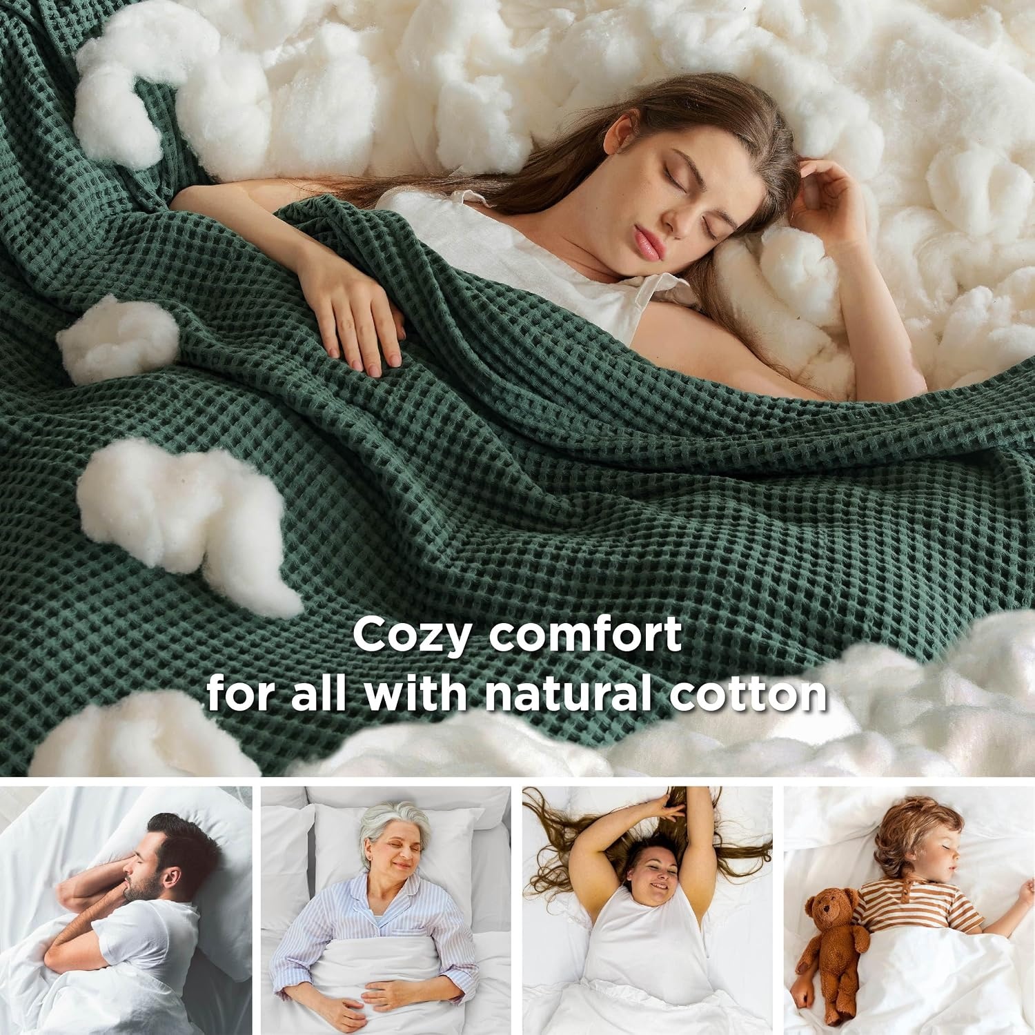 image:imageBedsure Lightweight 100 Cotton Waffle Blanket Twin XL Linen Summer Breathable Soft Light Thin Bed Couch Sofa Chair 66x90 Sheet Blanket Dorm Room Essentials Guys GirlsDark Green