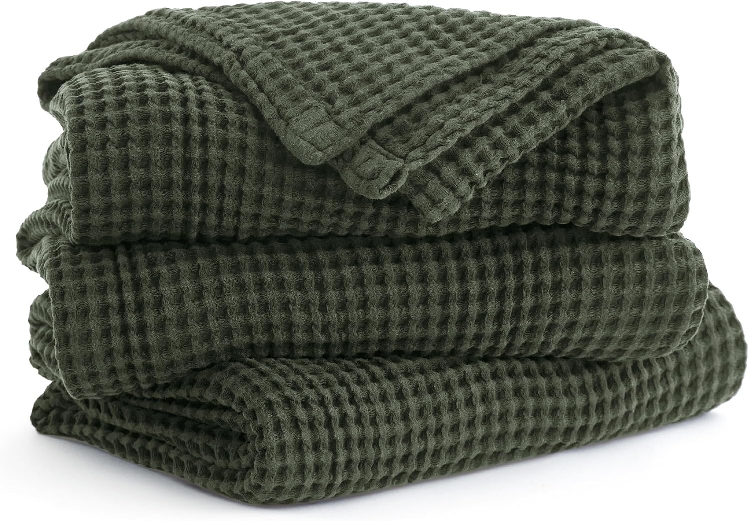 image:imageBedsure Lightweight 100 Cotton Waffle Blanket Twin XL Linen Summer Breathable Soft Light Thin Bed Couch Sofa Chair 66x90 Sheet Blanket Dorm Room Essentials Guys GirlsOlive Green