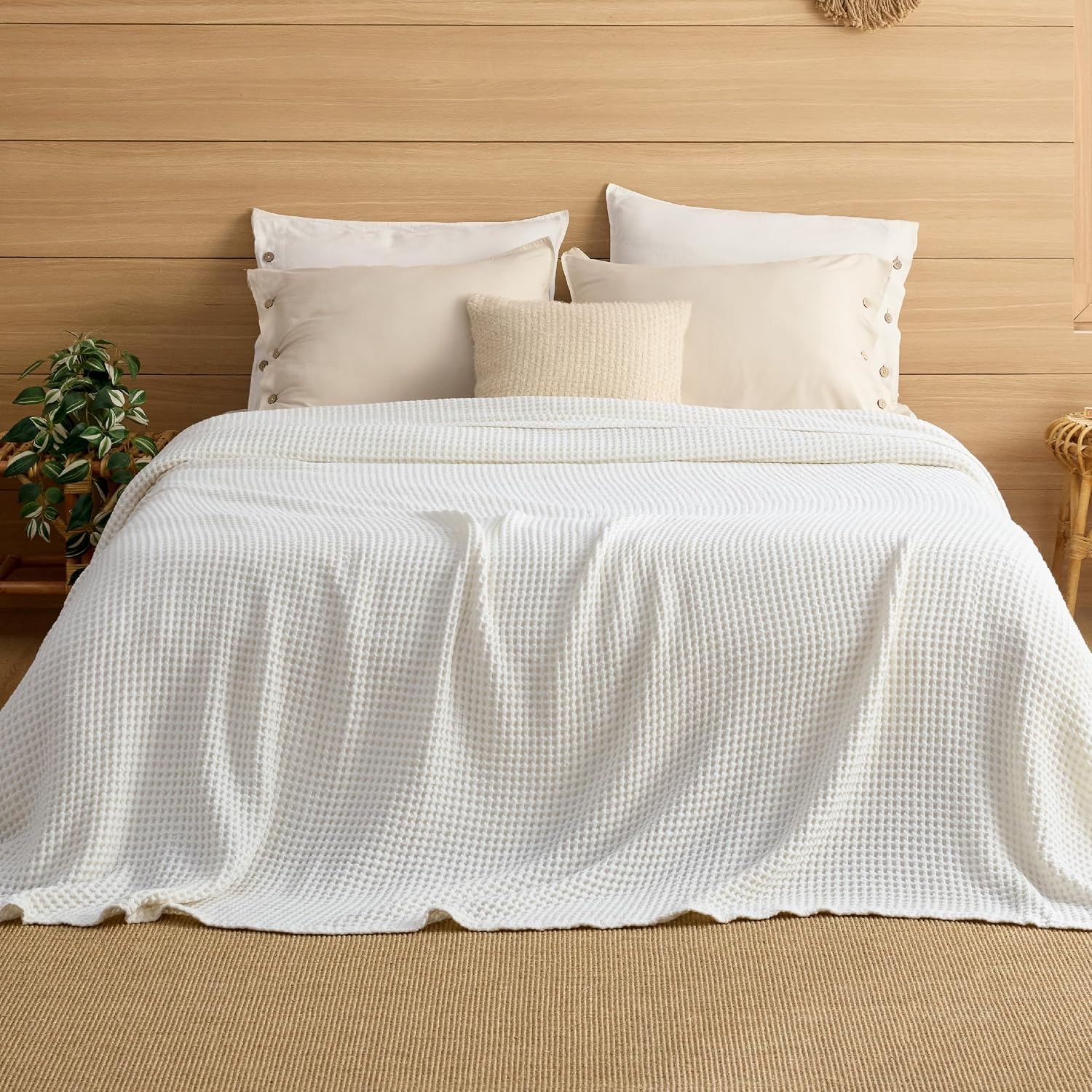image:imageBedsure Lightweight 100 Cotton Waffle Blanket Twin XL Linen Summer Breathable Soft Light Thin Bed Couch Sofa Chair 66x90 Sheet Blanket Dorm Room Essentials Guys GirlsWhite