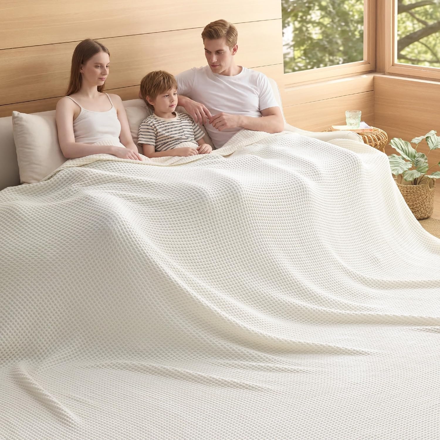 image:imageBedsure Lightweight 100 Cotton Waffle Blanket Twin XL Linen Summer Breathable Soft Light Thin Bed Couch Sofa Chair 66x90 Sheet Blanket Dorm Room Essentials Guys GirlsIvory