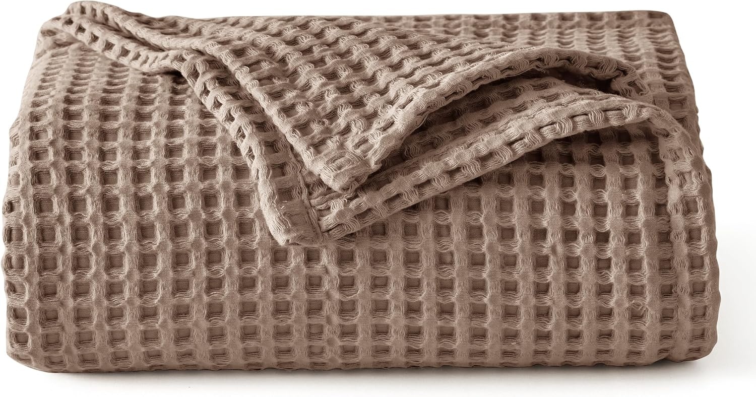 image:imageBedsure Lightweight 100 Cotton Waffle Blanket Twin XL Linen Summer Breathable Soft Light Thin Bed Couch Sofa Chair 66x90 Sheet Blanket Dorm Room Essentials Guys GirlsCoffee Brown