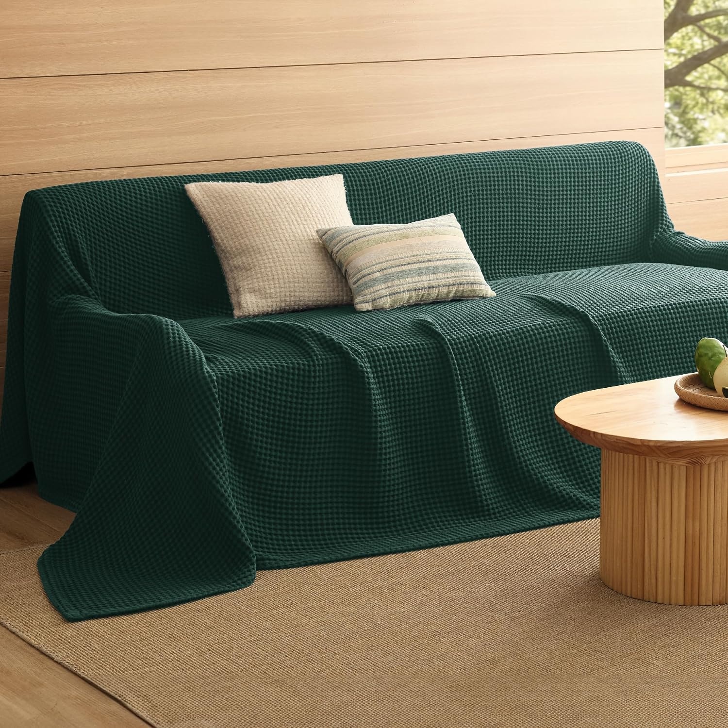image:imageBedsure Lightweight 100 Cotton Waffle Blanket Twin XL Linen Summer Breathable Soft Light Thin Bed Couch Sofa Chair 66x90 Sheet Blanket Dorm Room Essentials Guys GirlsDark Green