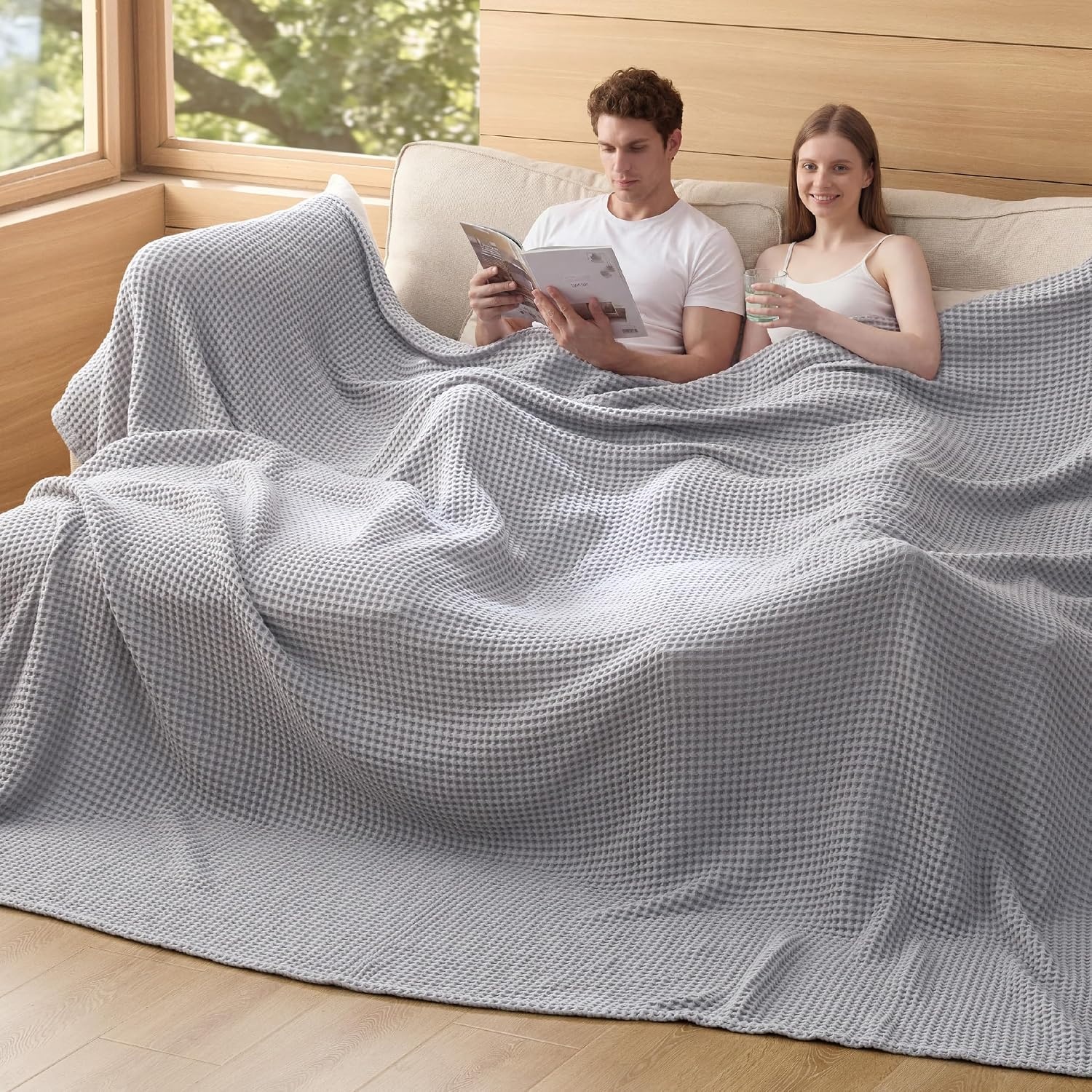 image:imageBedsure Lightweight 100 Cotton Waffle Blanket Twin XL Linen Summer Breathable Soft Light Thin Bed Couch Sofa Chair 66x90 Sheet Blanket Dorm Room Essentials Guys GirlsGrey