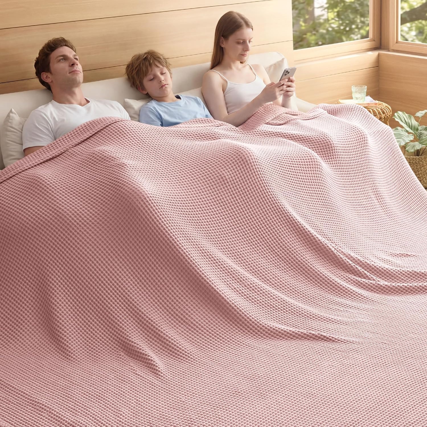 image:imageBedsure Lightweight 100 Cotton Waffle Blanket Twin XL Linen Summer Breathable Soft Light Thin Bed Couch Sofa Chair 66x90 Sheet Blanket Dorm Room Essentials Guys GirlsPink